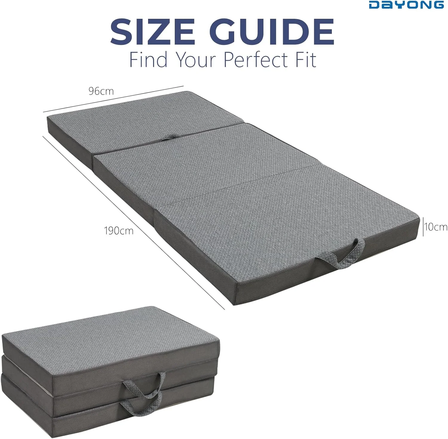 تشک تاشو DAYONG، تشک فوم تک نفره سه لایه با روکش قابل شستشو، زیرانداز خواب قابل حمل برای کمپینگ، مسافرت و تخت مهمان، 190×96×10.2 سانتی متر