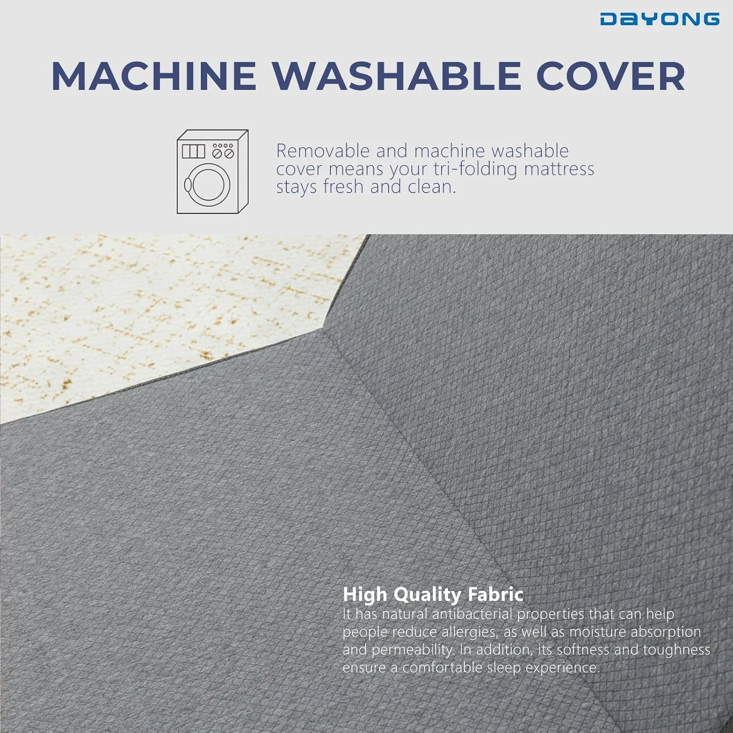 تشک تاشو DAYONG، تشک فوم تک نفره سه لایه با روکش قابل شستشو، زیرانداز خواب قابل حمل برای کمپینگ، مسافرت و تخت مهمان، 190×96×10.2 سانتی متر