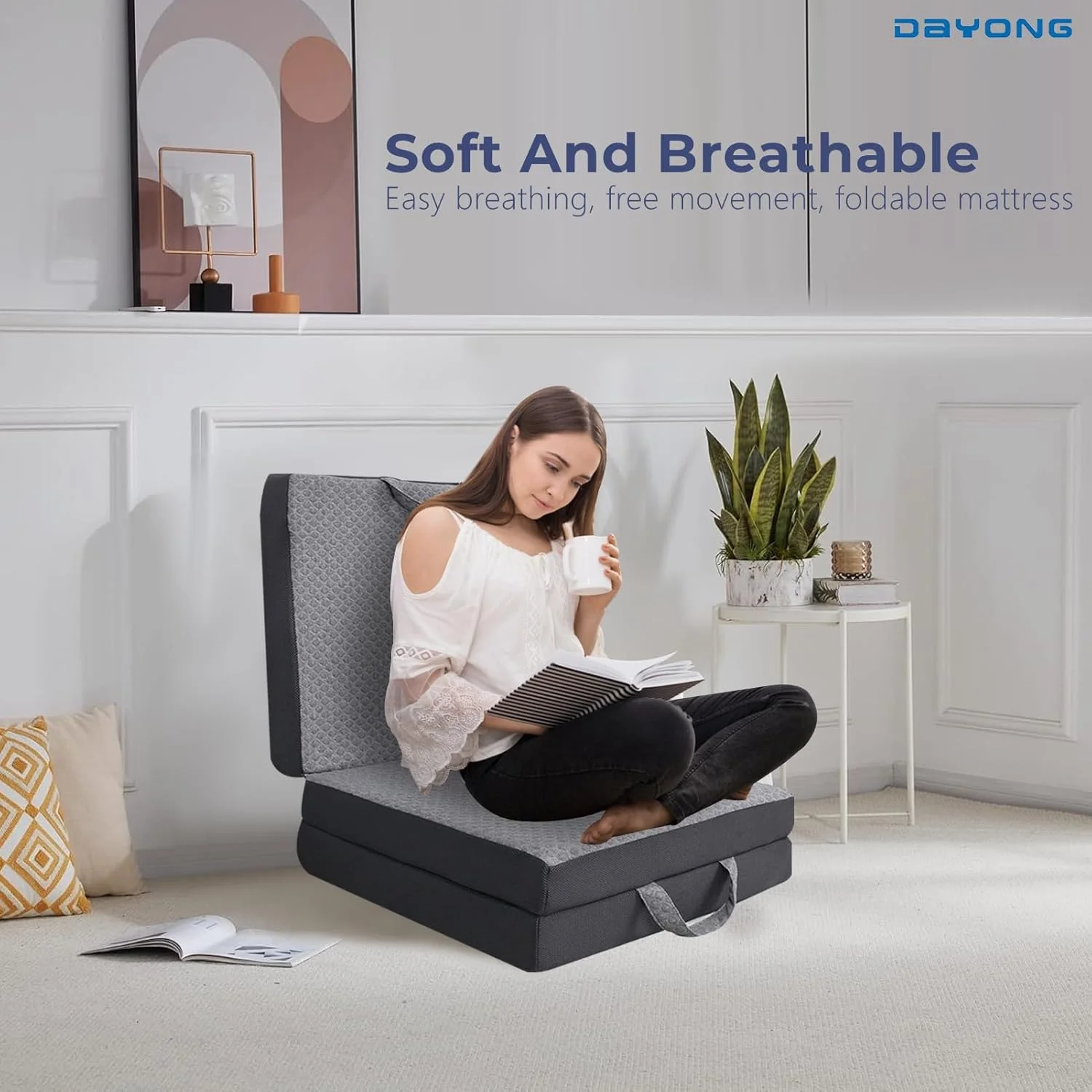 تشک تاشو DAYONG، تشک فوم تک نفره سه لایه با روکش قابل شستشو، زیرانداز خواب قابل حمل برای کمپینگ، مسافرت و تخت مهمان، 190×96×10.2 سانتی متر