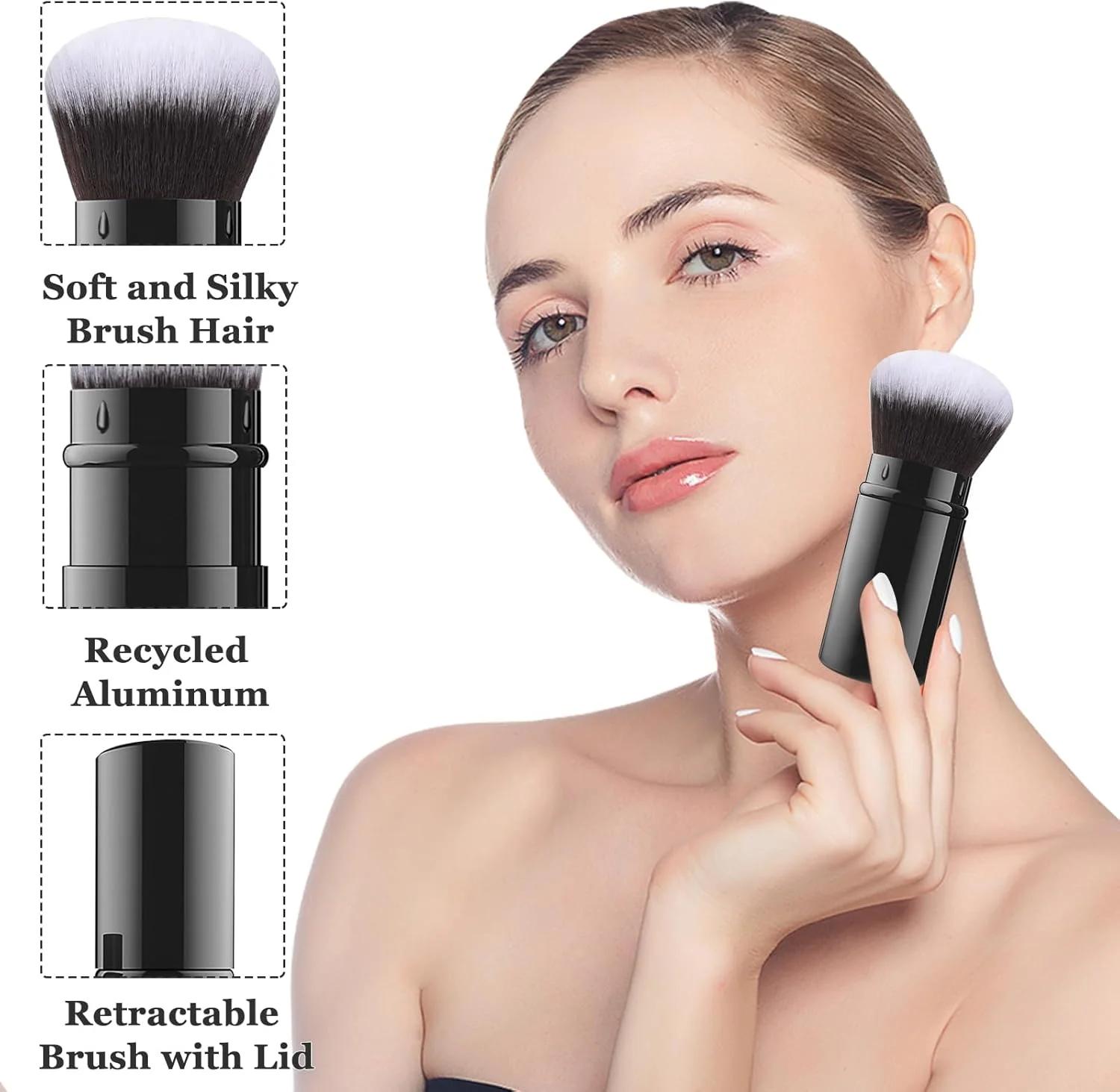 براش آرایشی کابوکی تاشو Falliny، براش رژگونه مسافرتی صورت، براش پودر قابل حمل با پوشش برای رژگونه، برنزر، پولیش، هایلایتر و لوازم آرایشی پودری بی عیب و نقص