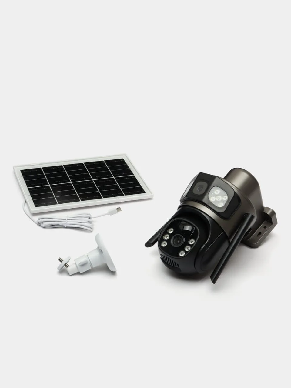دوربین امنیتی وای فای خورشیدی با PTZ دوگانه، سیستم نظارت بیرونی، مشکی، چراغ های LED، رزولوشن 4K، تشخیص حرکت