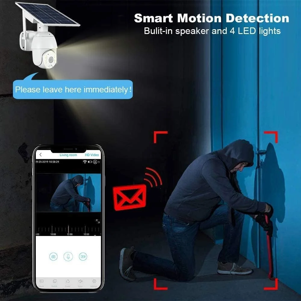 دوربین مداربسته خورشیدی Eazyliv (4G) با رزولوشن بالا 1080P و پنل خورشیدی 8 واتی PTZ، قابلیت چرخش 360 درجه، بی سیم، مناسب فضای باز، ضد آب IP66، دید در شب، صدای دو طرفه (باتری شامل نمی شود) دوربین مداربسته خورشیدی Eazyliv (4G) با رزولوشن بالا 1080P و پنل خورشیدی 8 واتی PTZ، قابلیت چرخش 360 درجه، بی سیم، مناسب فضای باز، ضد آب IP66، دید در شب، صدای دو طرفه (باتری شامل نمی شود)