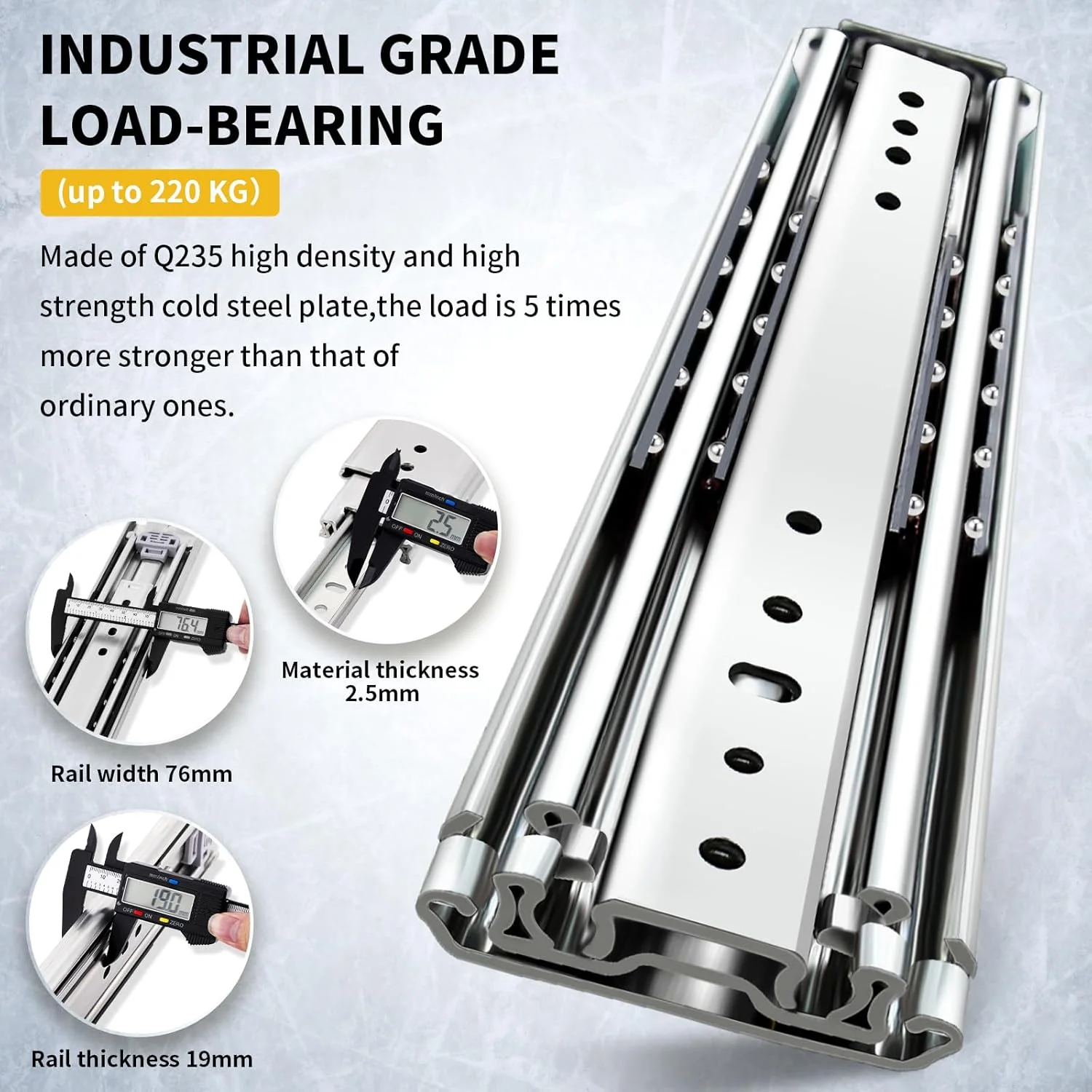 ریل کشویی سنگین YENUO در اندازه های ۱۲، ۱۴، ۱۶، ۱۸، ۲۰، ۲۲، ۲۴، ۲۶، ۲۸، ۳۰، ۳۲، ۳۴، ۳۶، ۳۸، ۴۰، ۴۴، ۴۸، ۵۲، ۵۶، ۶۰ اینچ با قابلیت باز شدن کامل، نصب جانبی، بلبرینگ، ریل های بلند، راهنما، لغزنده، ظرفیت بار ۴۲۰ پوند، ۱ جفت