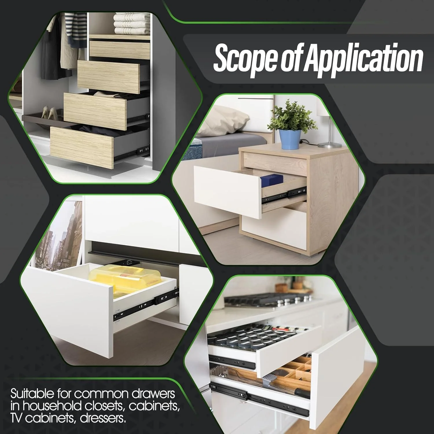 ریل کشو تلسکوپی آرام بند XBLDS، مناسب برای کشوهای سنگین، نصب جانبی، مناسب برای کمد، کابینت، ریل فلزی بلبرینگ دار با حرکت روان و باز شدن کامل، مناسب برای کابینت آشپزخانه، تحمل وزن 45 کیلوگرم (طول 35 سانتیمتر)