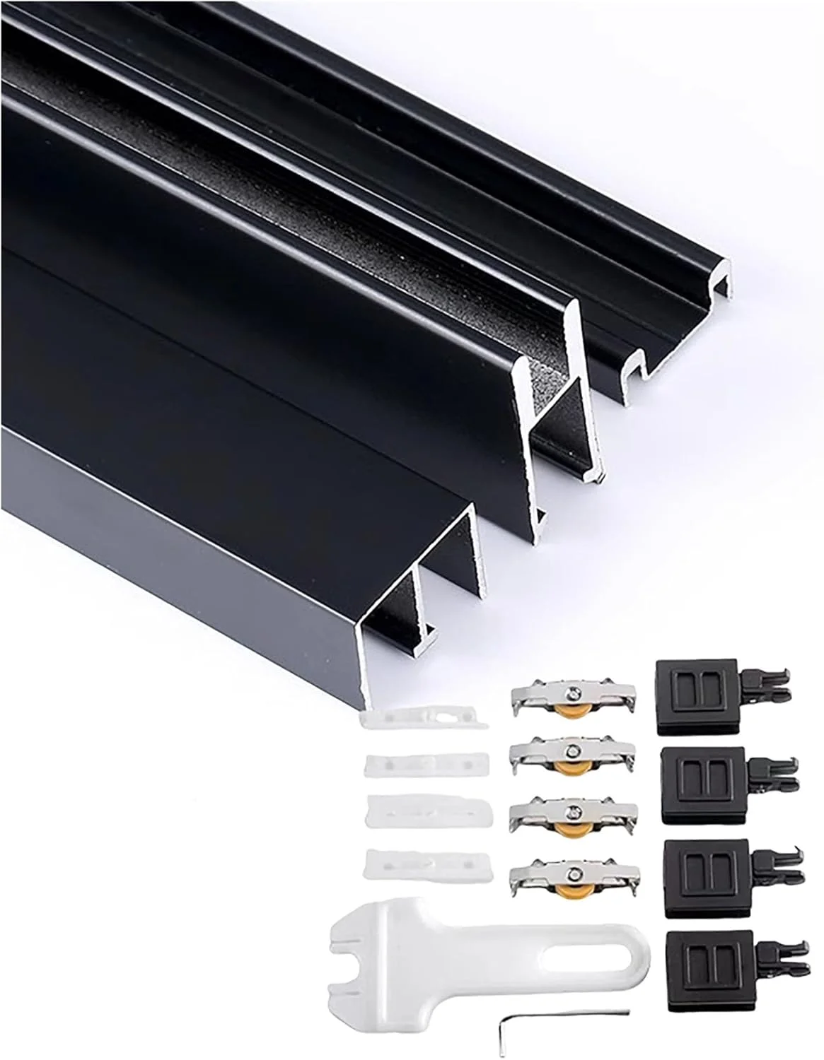 ریل قرقره درب کشویی کمد، کیت سخت افزاری درب کشویی دو مسیره برای کابینت های شیشه ای 8 میلی متری/قفسه های کتاب/آشپزخانه (مشکی، 150 سانتی متر) ریل قرقره درب کشویی کمد، کیت سخت افزاری درب کشویی دو مسیره برای کابینت های شیشه ای 8 میلی متری/قفسه های کتاب/آشپزخانه (مشکی، 150 سانتی متر)