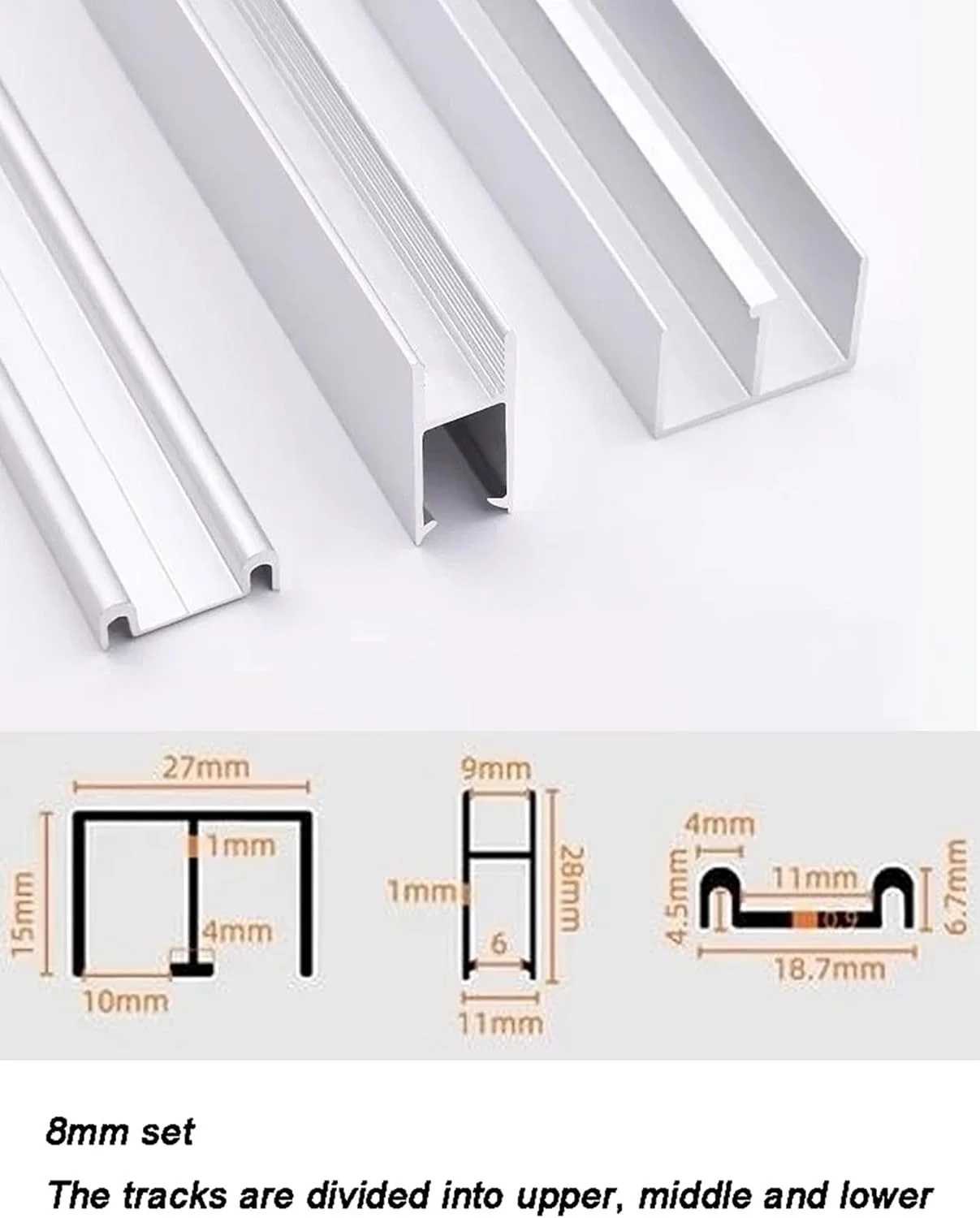 ریل قرقره درب کشویی کمد، کیت سخت افزاری درب کشویی دو مسیره برای کابینت های شیشه ای 8 میلی متری/قفسه های کتاب/آشپزخانه (مشکی، 150 سانتی متر)