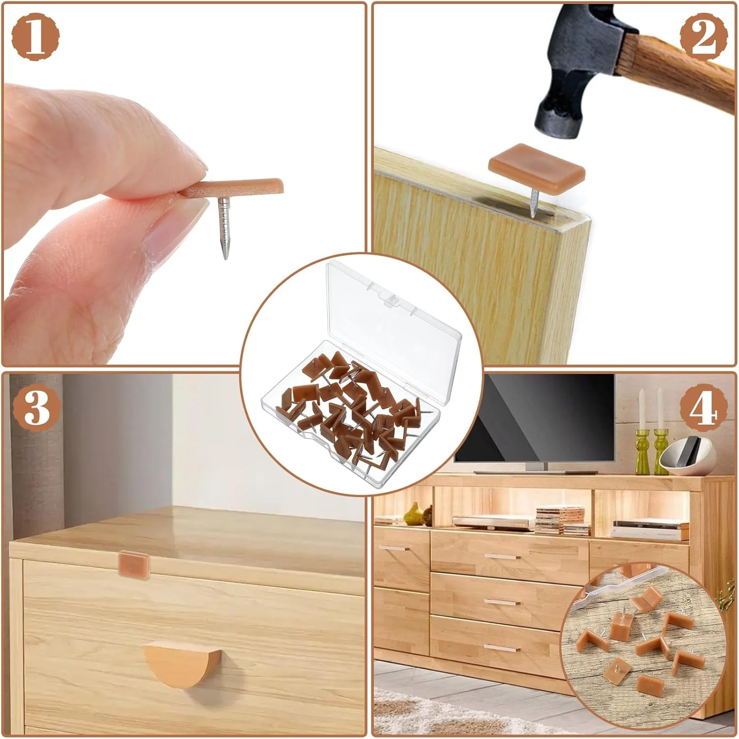 YBEATY 30 عدد سر خوردن میخ کشو، ابزار تعمیر سرسره کشو، لغزنده های مبلمان پلاستیکی برای تعمیر کمدها، ایجاد حرکت روان و یکنواخت کشوها، شکل مربع و L