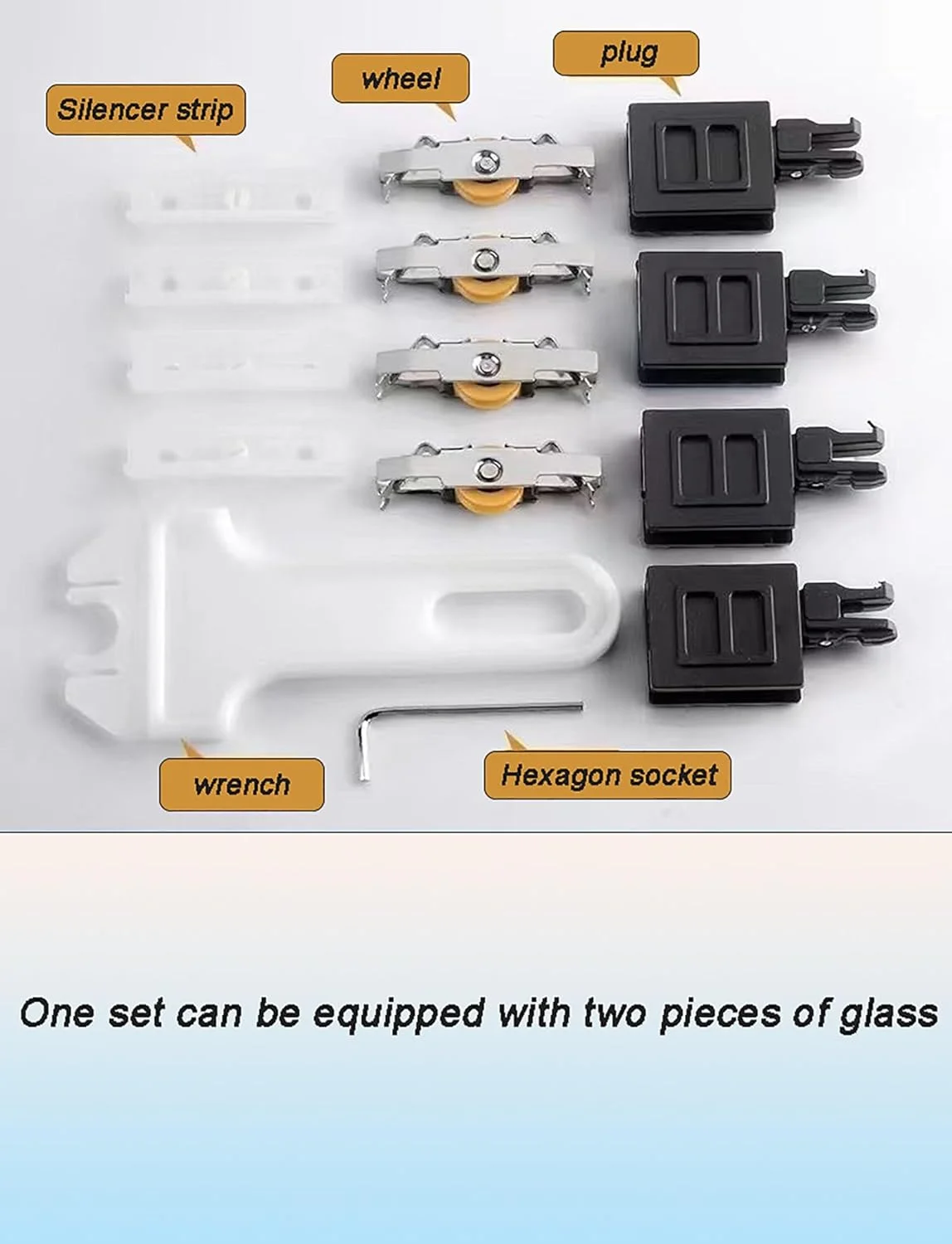 ریل قرقره درب کشویی کمد، کیت سخت افزاری درب کشویی دو مسیره برای کابینت های شیشه ای 8 میلی متری/قفسه های کتاب/آشپزخانه (مشکی، 150 سانتی متر)