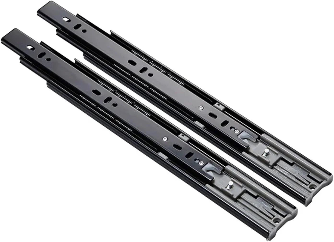 دو عدد ریل کشویی فلزی بافر دار 10-22 اینچ عرض 45 میلی متر، ریل سه تکه بی صدا، اتصالات سخت افزاری مبلمان (مشکی 450MM (18 اینچ))