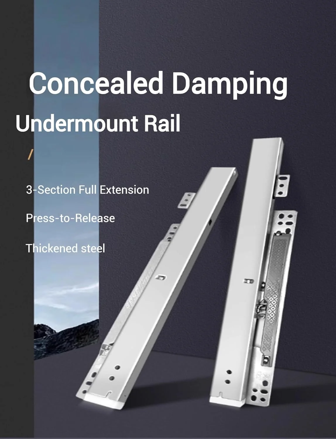 ریل کشو آرام بند زیر صفحه ای 20 تا 75 سانتی متر، ریل کشو با باز شدن کامل و قفل نامرئی برای ویترین ها و پیانو، ظرفیت تحمل بار 60 کیلوگرم (45 سانتی متر)