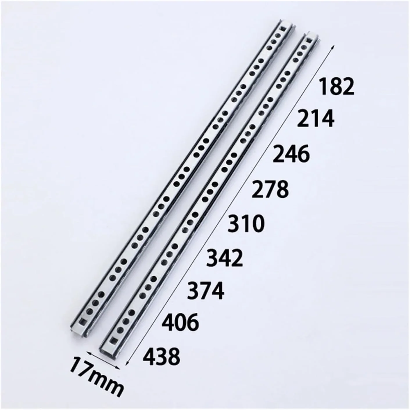 یک جفت ریل کشو با عرض 17 میلی متر، دو طرفه، دو قسمتی، ریل راهنما، ریل کشویی توپی فولادی، اتصالات سخت افزاری مبلمان، طول (طول) یک جفت ریل کشو با عرض 17 میلی متر، دو طرفه، دو قسمتی، ریل راهنما، ریل کشویی توپی فولادی، اتصالات سخت افزاری مبلمان، طول (طول)