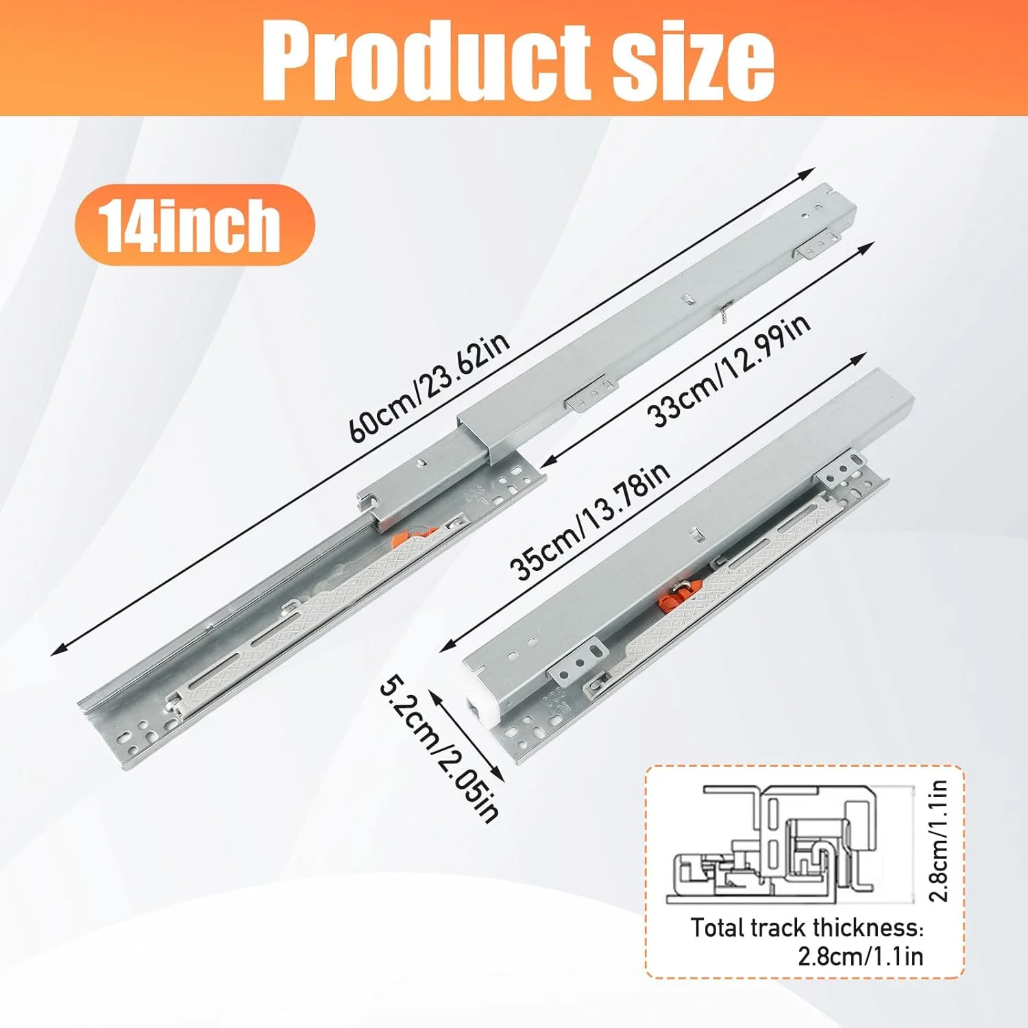 ریل کشویی مخفی زیر کابینت با نصب از پایین، مناسب برای قفسه‌های کشویی، باز شدن کامل و حرکت نرم، مناسب برای سینی کابینت، کشوهای آشپزخانه، قفسه انبار و سطل زباله