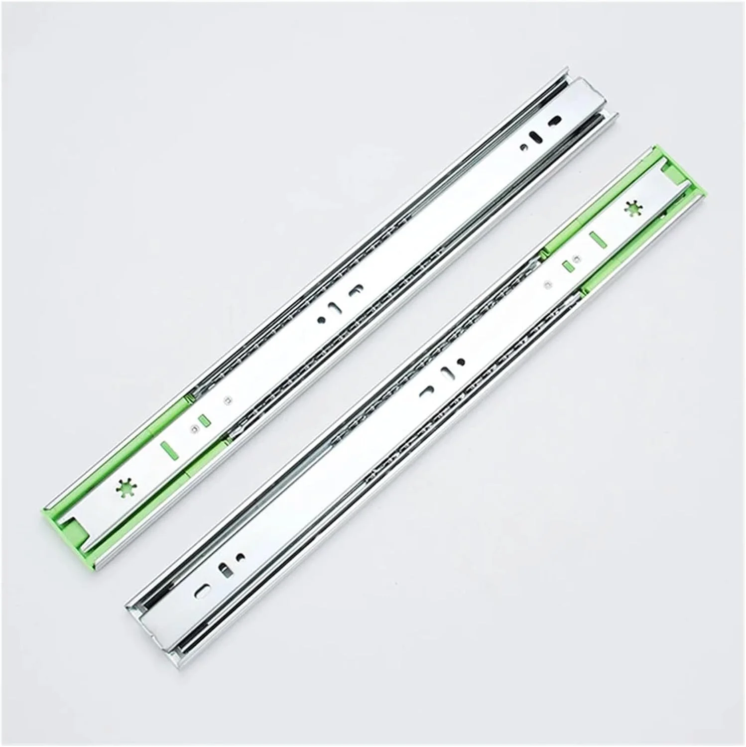 دو عدد ریل کشویی فلزی بافر دار 10-22 اینچ عرض 45 میلی متر، ریل سه تکه بی صدا، اتصالات سخت افزاری مبلمان (مشکی 450MM (18 اینچ))