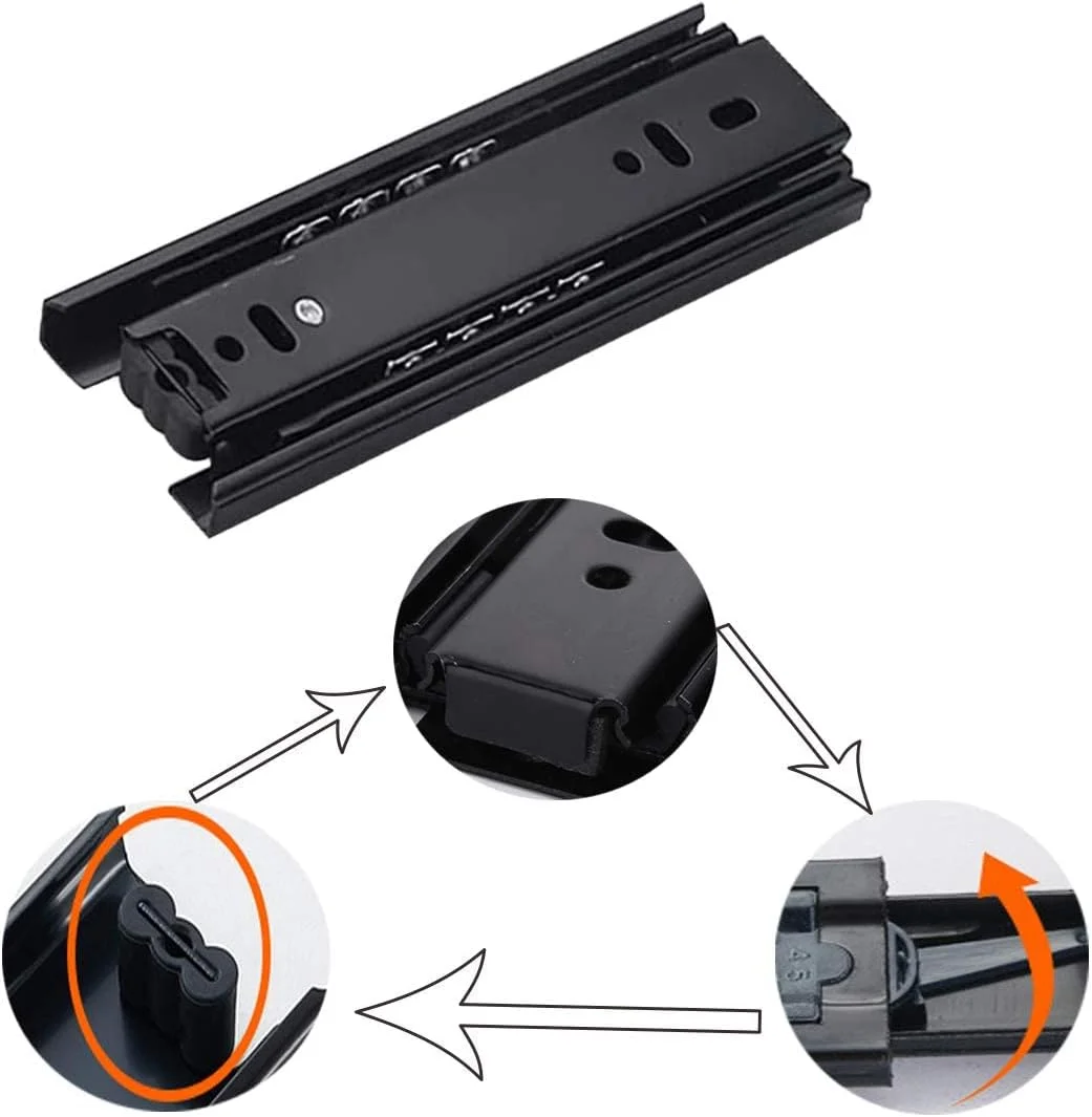 ریل کشو Tianher، بازشوندگی کامل، بلبرینگ دار، 150 میلی متر، 3 تایی، نصب جانبی، ظرفیت بار 45 کیلوگرم، مشکی، 6 اینچ، 2 عدد