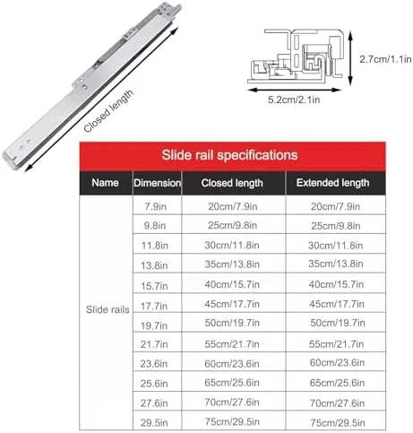 ریل کشویی ویترین، ریل کشویی کابینت، ریل های زیرین ویترین، ریل های سه تکه بی صدا فشاری-کششی، ریل های نصب شده در پایین، 1 جفت (2 عدد)، استیل ضد زنگ ضخیم شده (35 سانتی متر/13.8 اینچ)