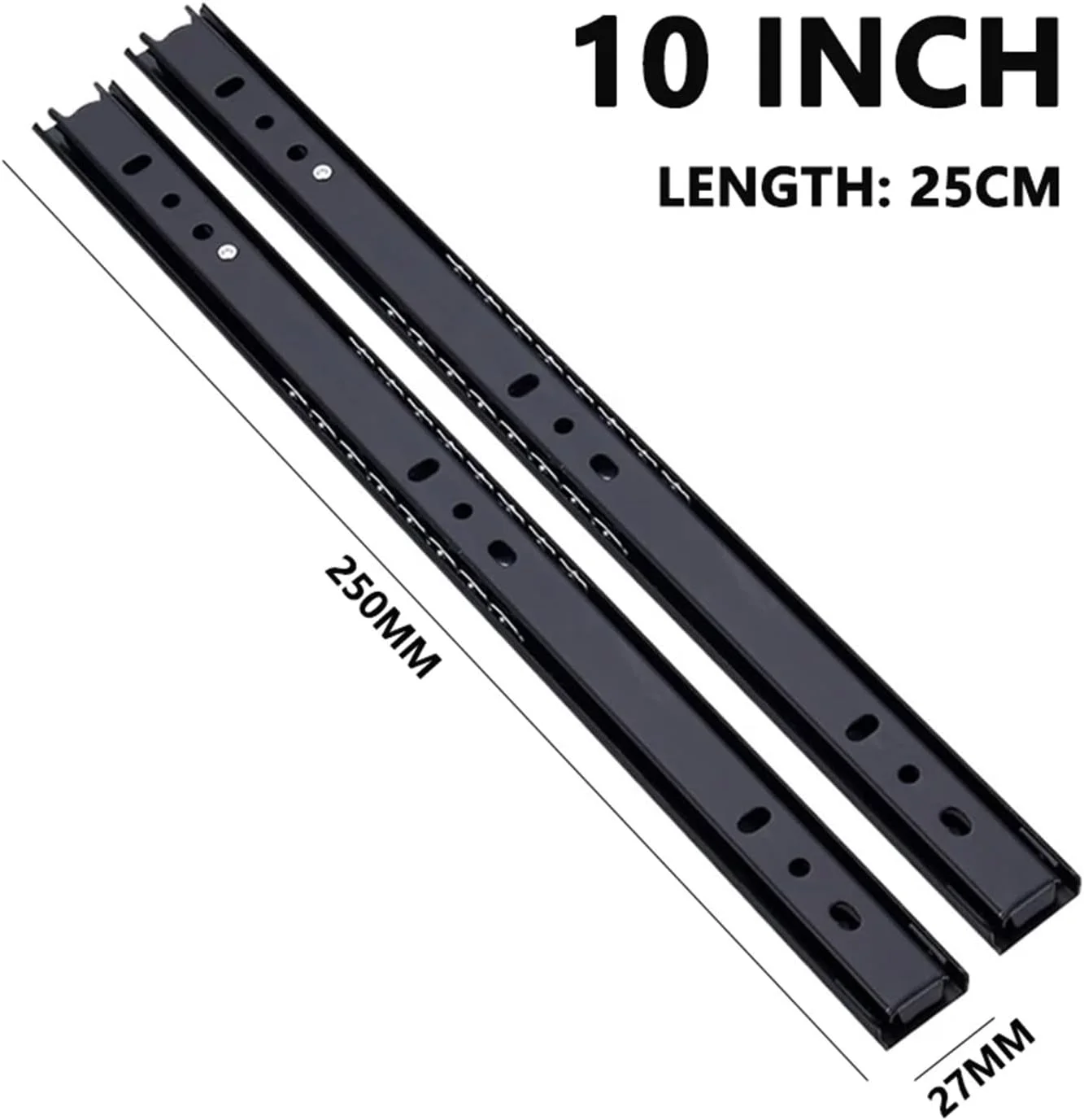 ریل کشو مشکی ضخیم دو قسمتی 8 اینچ تا 20 اینچ راهنمای توپی سخت افزار مبلمان کشو