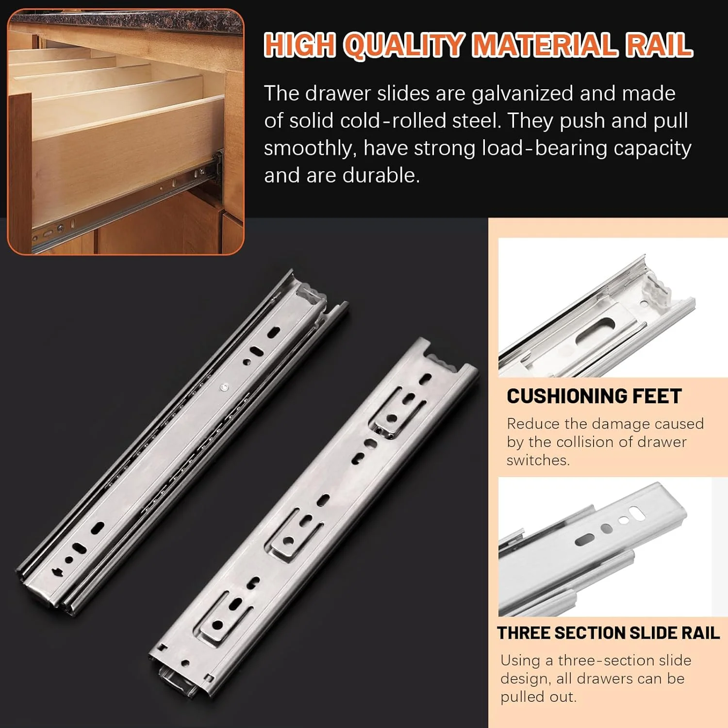 ریل کشویی تانستیک، یک جفت ریل کشویی با باز شدن کامل، 14 اینچی، ریل کشویی بلبرینگ با ظرفیت بار 77 پوند، ریل کابینت پرونده نصب جانبی، ریل فلزی کمد، ریل سطل زباله، ریل آشپزخانه