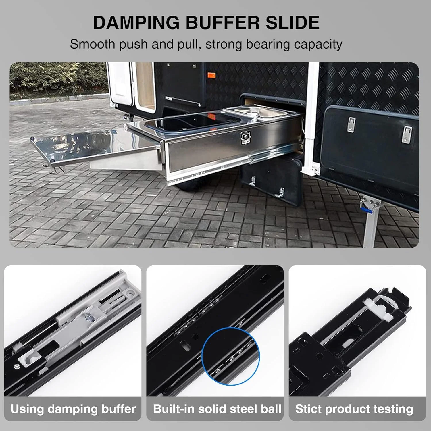 ریل کشو با بازشوندگی کامل TERRIFI، طول 250 میلی متر، ریل های جایگزین برای کابینت آشپزخانه، راهنمای لغزنده با ظرفیت بار سنگین 45 کیلوگرم، نصب جانبی (مشکی)