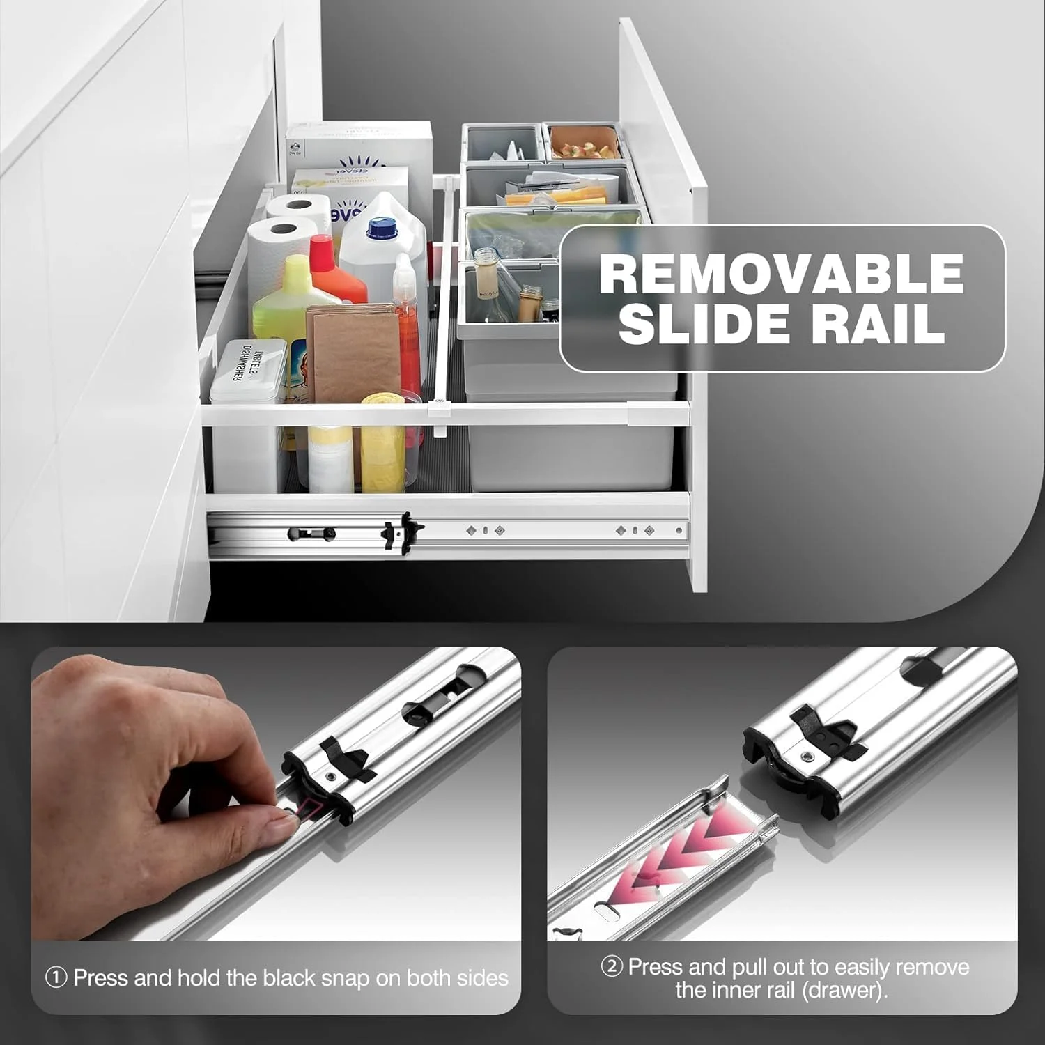 ریل کشو بازشو فشاری SYOSI، ریل کشو سنگین، باز شدن کامل 350 میلی متر، نصب جانبی بلبرینگ، ریل های کشویی کابینت آشپزخانه، ظرفیت بار سنگین 120 کیلوگرم، 1 جفت (2 عدد)