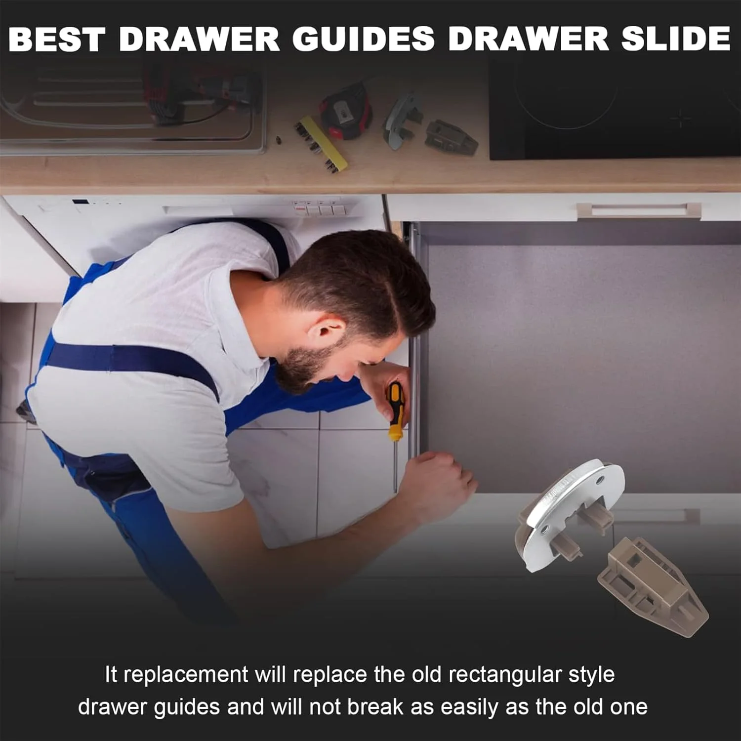 کیت راهنمای کشو TERRIFI - سازگار با مدل Rite-Trak II شماره 168-5، شامل 5 ست ریل کشو کمد با پشتی فلزی و غلتک استاپر کشو