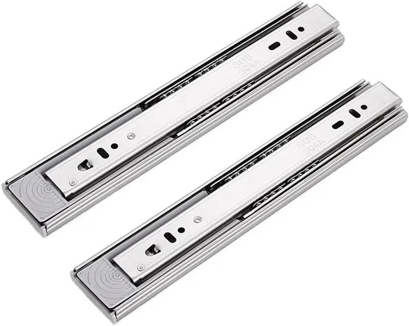 ریل استیل ضخیم شده 45 سانتی متری سه تکه راهنمای کشو با میرایی هیدرولیک، برگشت بی صدا، لغزنده با قابلیت بالشتک (لغزنده بافر 12 اینچ 300 میلی متر)