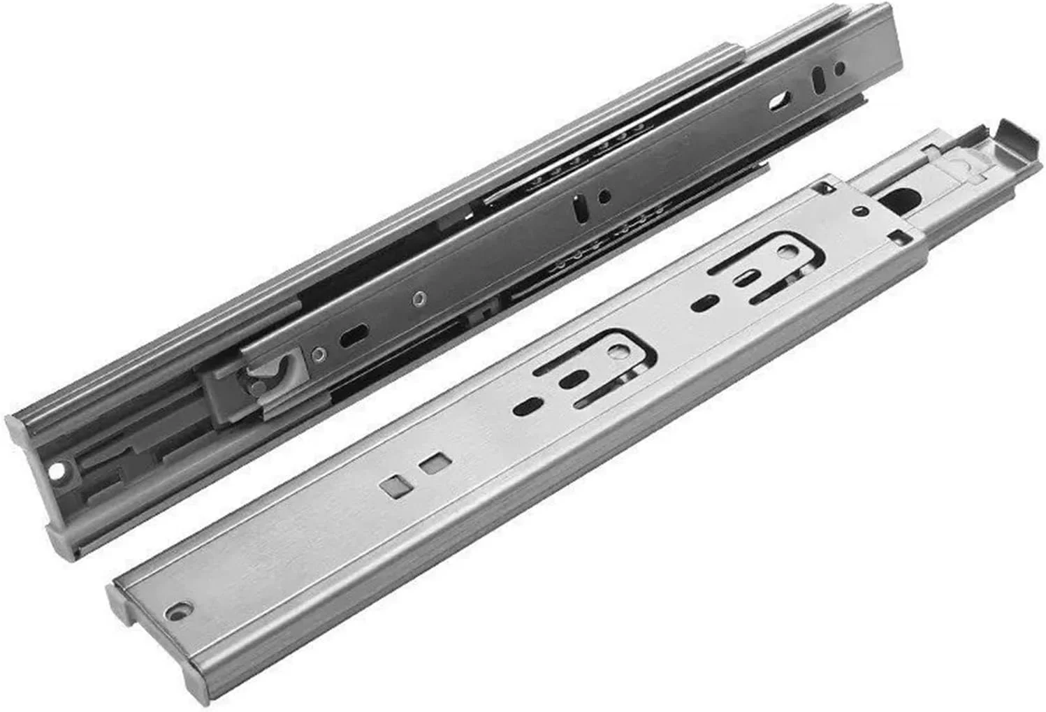 ریل کشویی سه تکه استیل ضد زنگ، ضخیم شده، بی صدا، بافر میرایی، ریل ساچمه ای فولادی، ریل کابینت (18 اینچ)