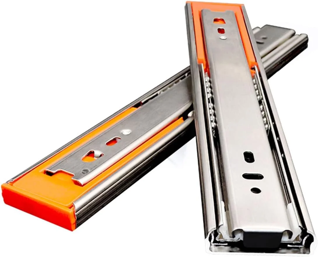 ریل کشو استیل ضد زنگ با مکانیزم آرام بند در اندازه های 25، 30، 35، 40، 45، 50، 55 و 60 سانتی متر، یک جفت ریل بلبرینگ برای کابینت، باز شدن کامل، ظرفیت 45 کیلوگرم، رنگی