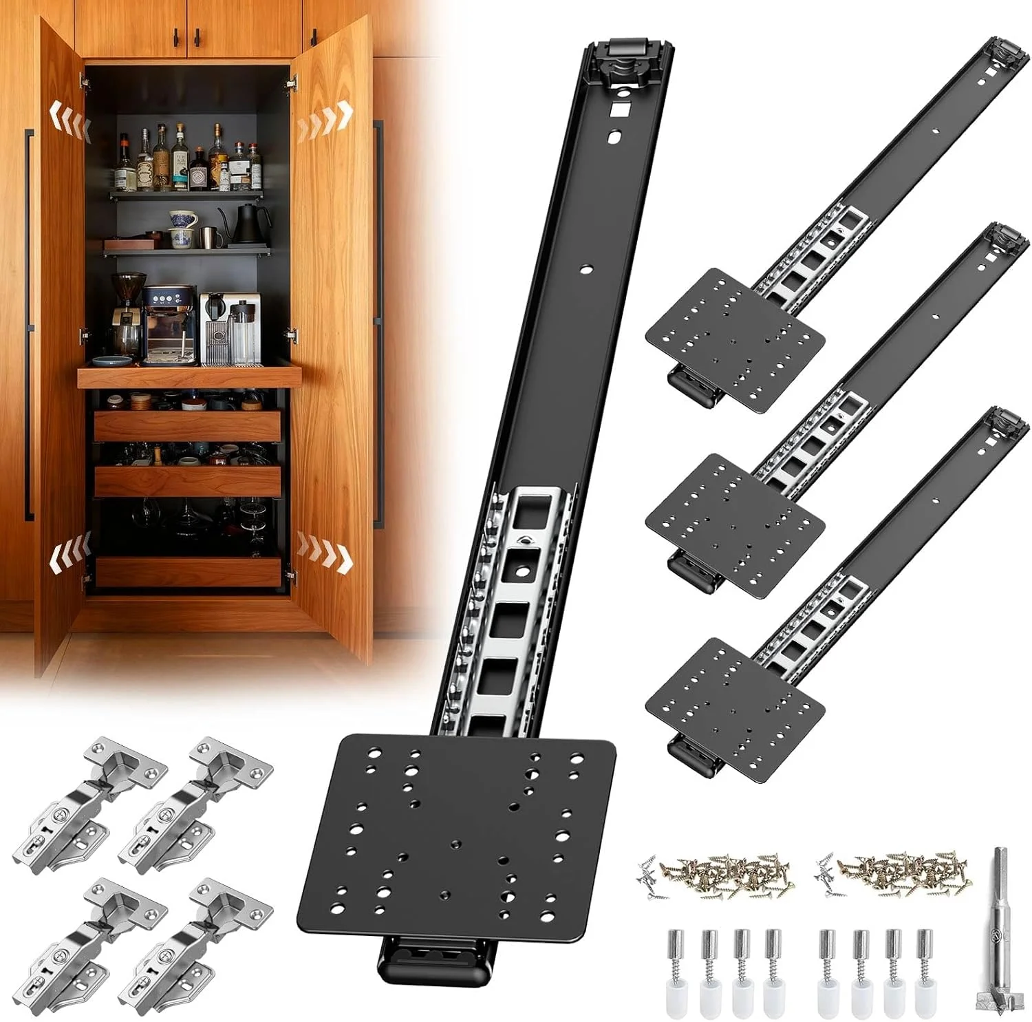 ریل درب توکار Suemisi، سخت افزار کشویی درب محوری، کیت سخت افزاری درب توکار کابینت مناسب برای درب توکار، درب کابینت (مشکی، 14 اینچ 4 عدد)