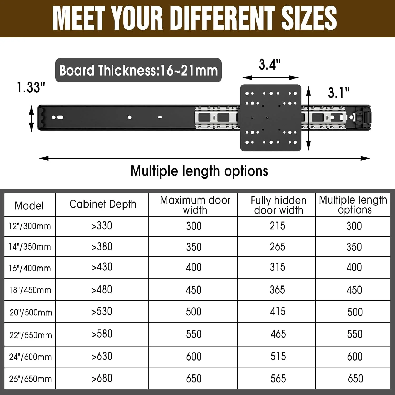 ریل درب توکار Suemisi، سخت افزار کشویی درب محوری، کیت سخت افزاری درب توکار کابینت مناسب برای درب توکار، درب کابینت (مشکی، 14 اینچ 4 عدد)