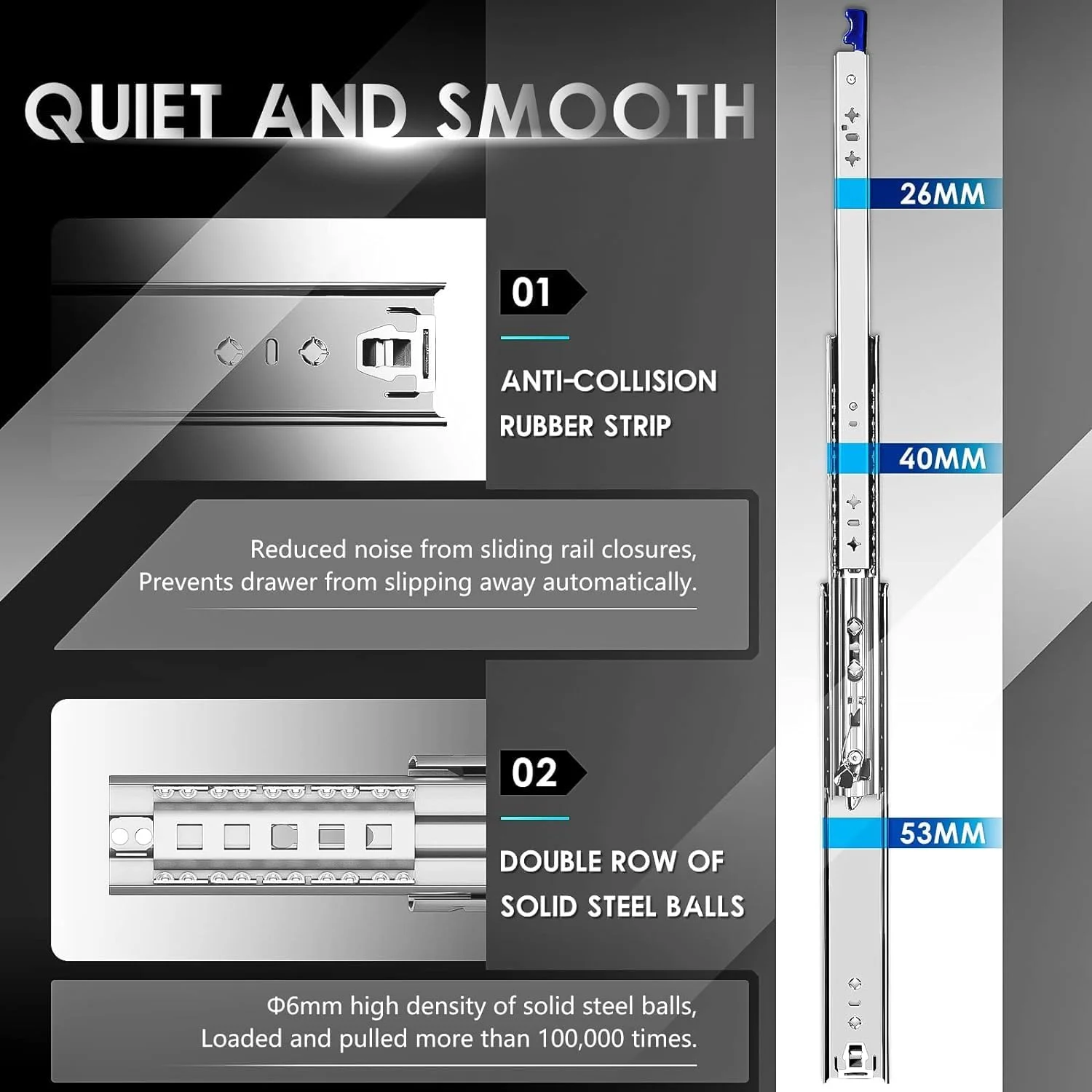 ریل کشویی سنگین SYOSI با قفل، ظرفیت بارگیری 120 کیلوگرم، ریل کشویی قفل‌دار صنعتی قوی با قابلیت باز شدن کامل، راهنمای قفسه بلبرینگ، نصب جانبی برای انبار کردن، 1 جفت