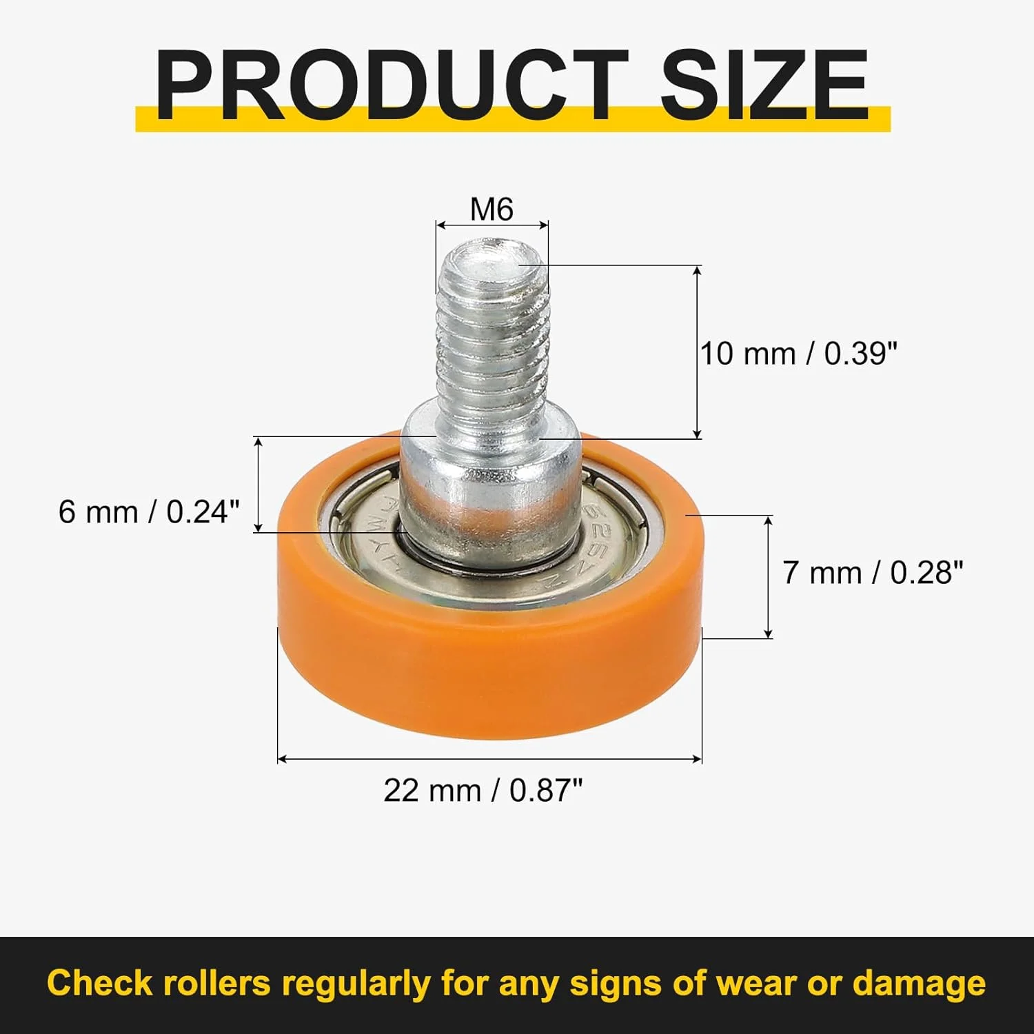 غلتک کشو سورسیینگ مپ، 6 عددی، غلتک بلبرینگ نایلونی 6x22 میلی متری، چرخ های جایگزین بلبرینگ قرقره کشو برای راهنمای مسیر درب کشویی پنجره، نارنجی