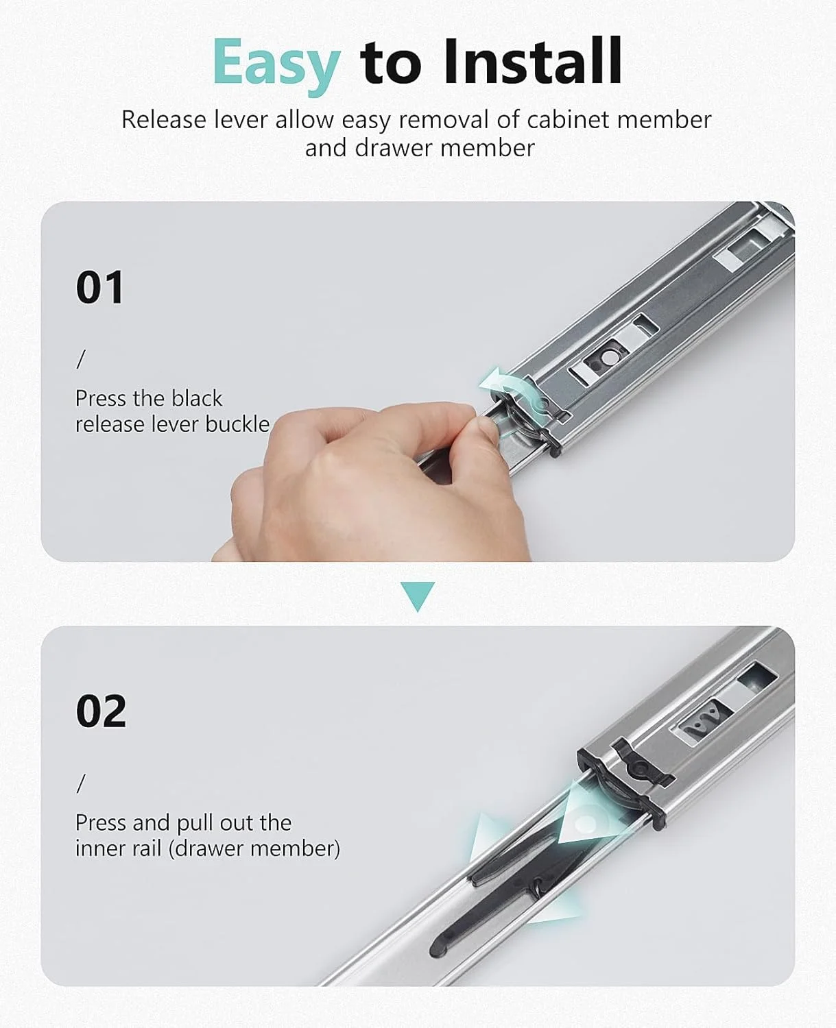 ریل کشویی نرم‌بند سایوسی، 2 جفت، 30 سانتی‌متری، بلبرینگ دار، بازشوندگی کامل، نصب جانبی، ظرفیت بار 45 کیلوگرم، مناسب برای کشوهای کمد، کابینت و آشپزخانه، رنگ نقره‌ای