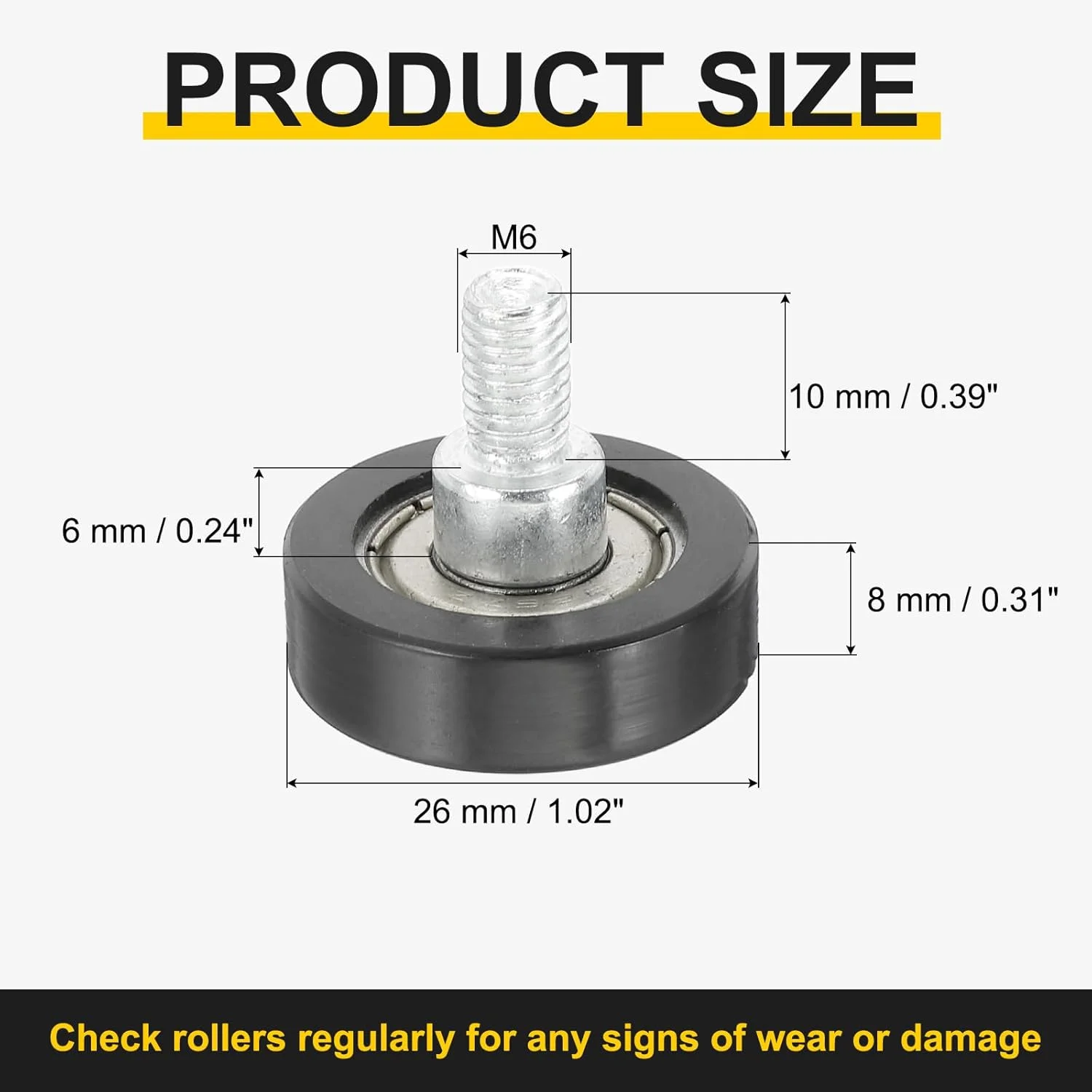 sourcing map 4 عدد غلتک کشو 6x26 میلی متر غلتک بلبرینگ نایلونی قرقره کشو چرخ های جایگزین بلبرینگ برای راهنمای مسیر درب کشویی پنجره سیاه