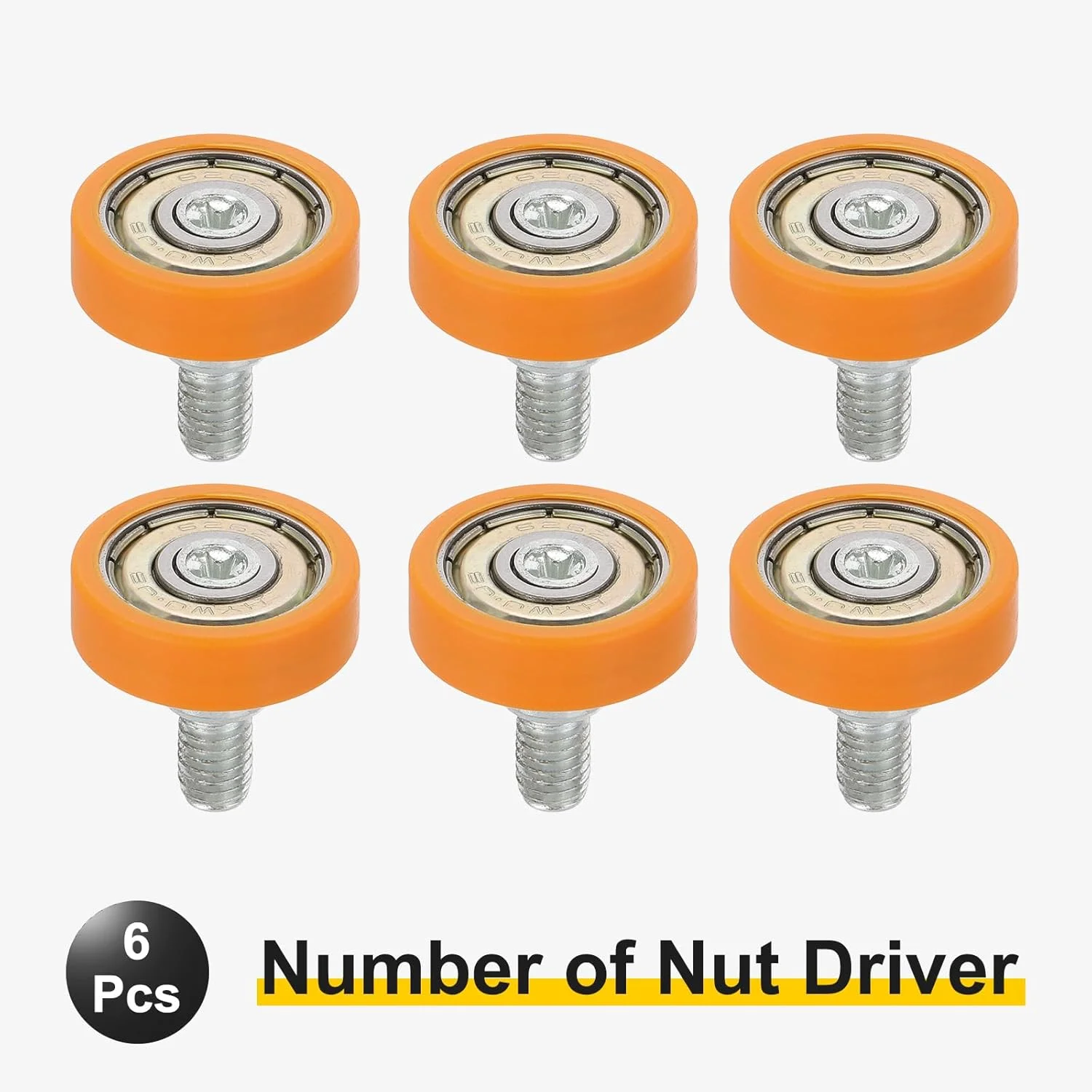 غلتک کشو سورسیینگ مپ، 6 عددی، غلتک بلبرینگ نایلونی 6x22 میلی متری، چرخ های جایگزین بلبرینگ قرقره کشو برای راهنمای مسیر درب کشویی پنجره، نارنجی