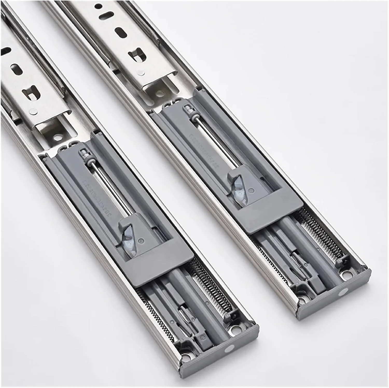 ریل کشویی استیل ضد زنگ 25-55 سانتی‌متر با مکانیزم آرام بند، سه تکه، مناسب برای سخت‌افزار مبلمان (ضربه گیر 45 سانتی‌متر)