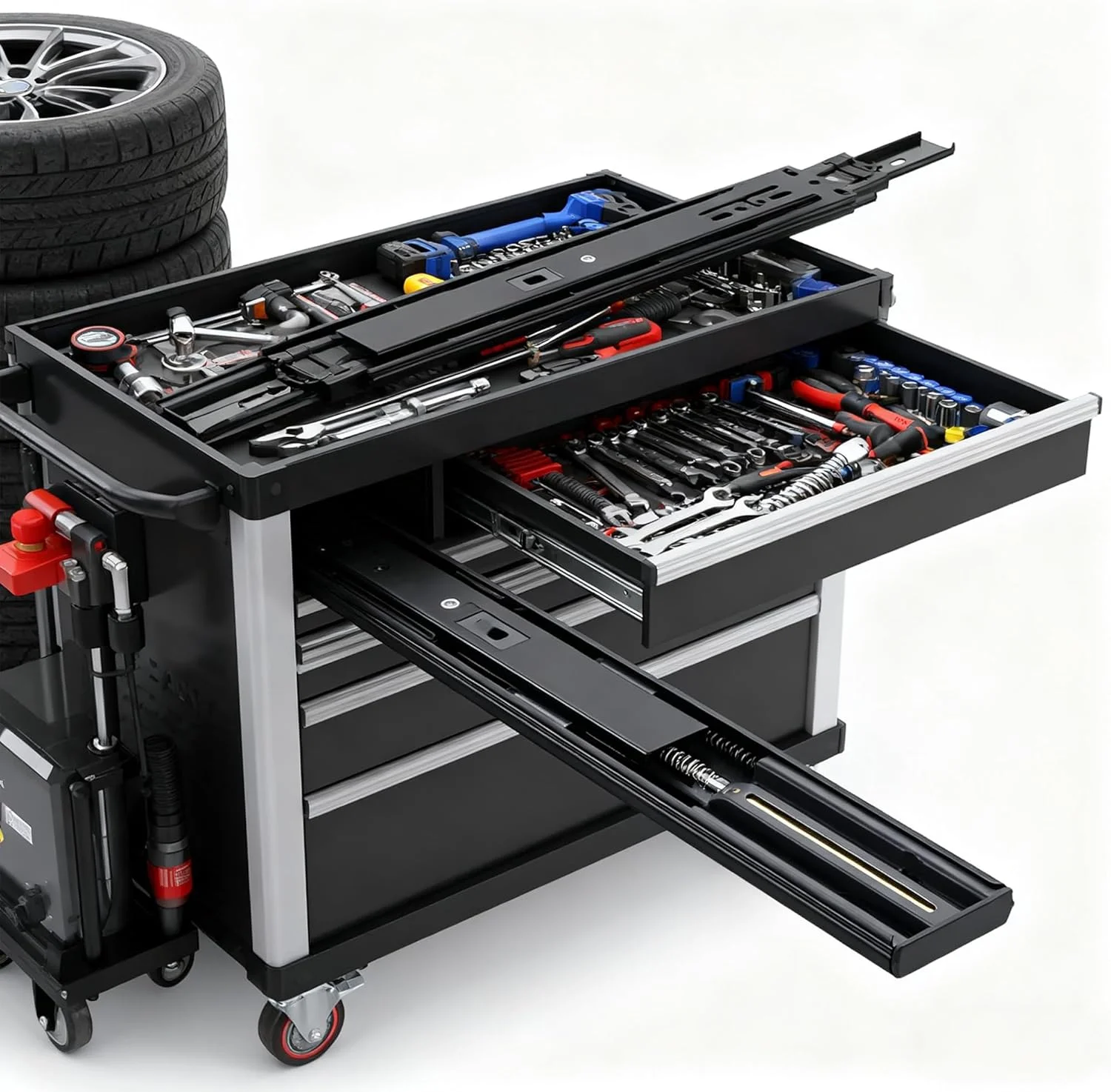 یک جفت ریل کشو استیل 304 با بلبرینگ تمام بازشو، ریل های کشویی سنگین، مناسب برای کمد، سطل زباله و آشپزخانه (نوع مشکی با میرایی و همراه با پیچ) (50 سانتی متر)