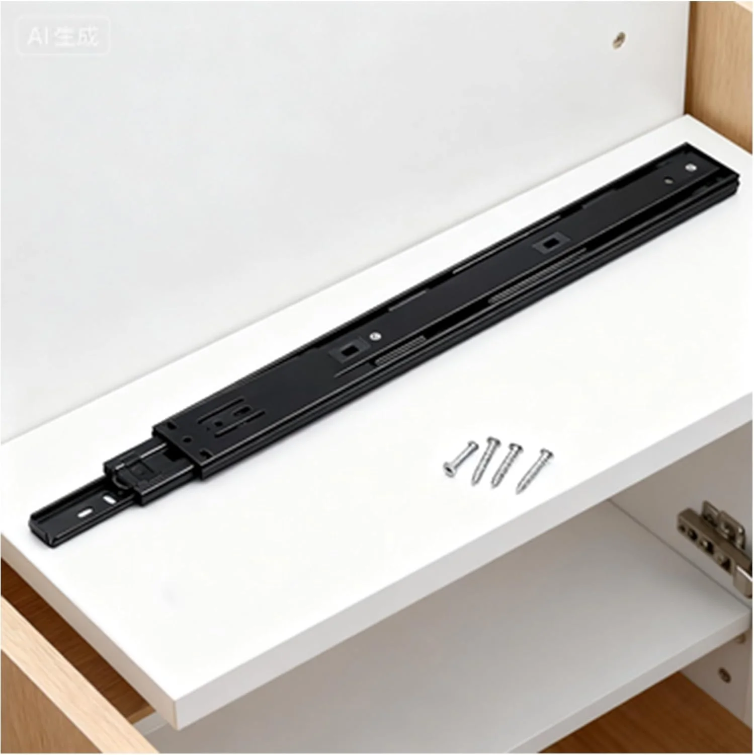 دو عدد ریل کشو استیل 304 با حرکت کامل، نصب جانبی، ریل های مشکی بلبرینگ 30 تا 100 سانتی متری (دارای میرایی، همراه با پیچ) (45 سانتی متر)