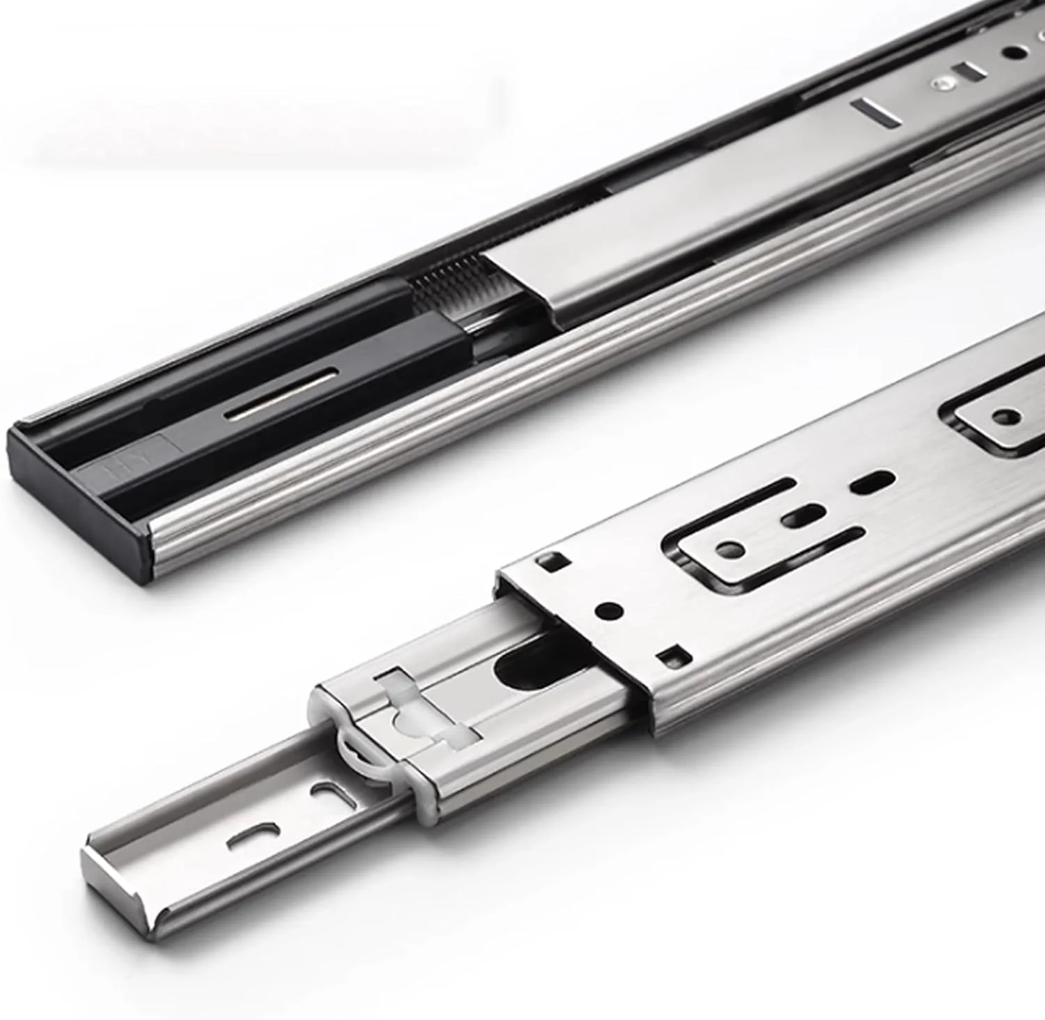 یک جفت ریل کشو استیل 304 با حرکت کامل، نصب جانبی، راهنمای ریلی، مقاوم (دارای میرایی—همراه با پیچ)(طبیعی، 60 سانتی متر)