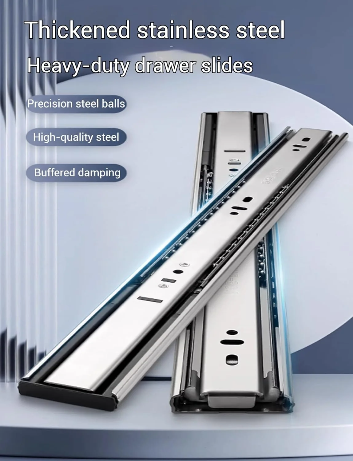 یک جفت ریل کشو استیل 304 با بلبرینگ تمام بازشو، ریل های کشویی سنگین، مناسب برای کمد، سطل زباله و آشپزخانه (نوع مشکی با میرایی و همراه با پیچ) (50 سانتی متر)