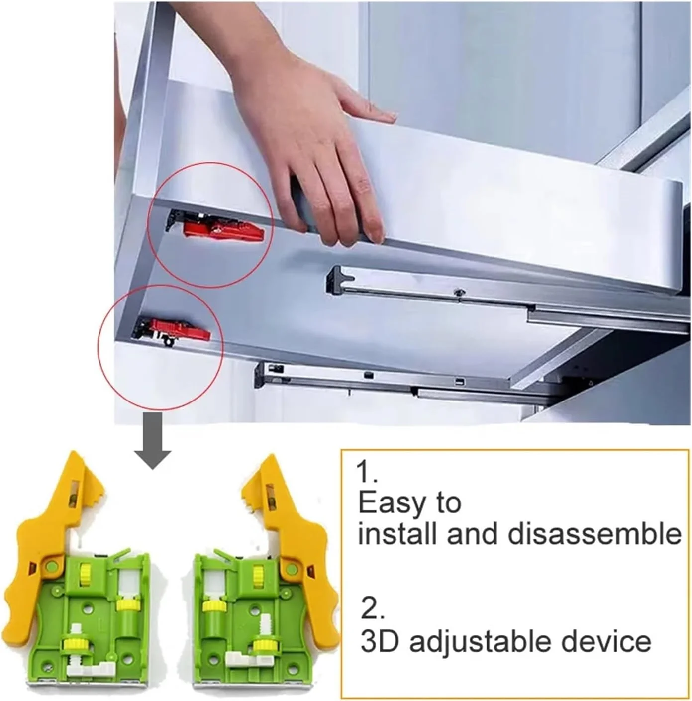 ریل کشویی مخفی با نصب از پایین و طراحی جدید، دارای 3 بخش با قابلیت میرایی و دستگاه جداسازی، راهنمای مسیر بافر کشو کابینت، بی صدا، 450 میلی متر (400 میلی متر)