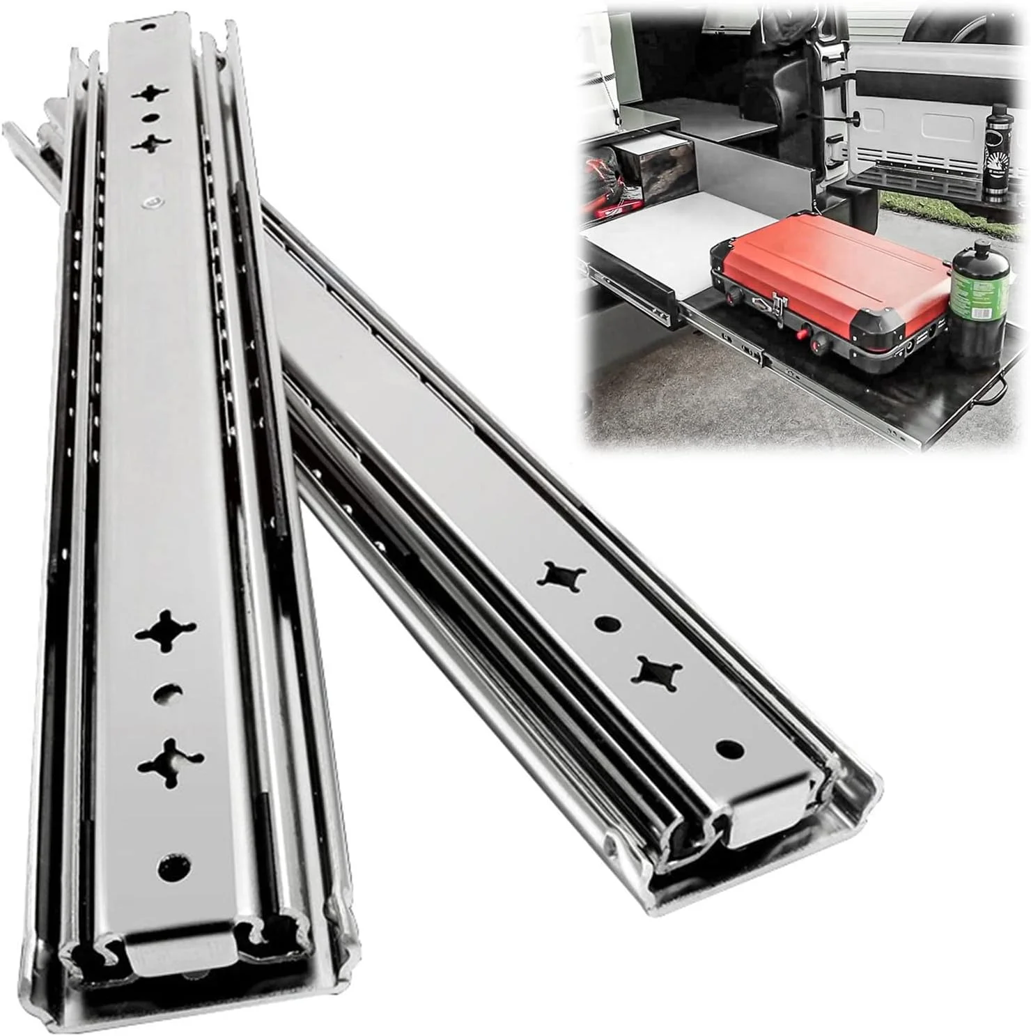 ریل کشویی سه قسمتی با قابلیت باز شدن کامل، ریل های کشویی فولادی سنگین، راهنمای مسیر ریلی فلزی بلبرینگ دار، برای کابینت ها، کابینت ابزار و تجهیزات بزرگ، 1 جفت (یک رنگ 80 سانتی متر)