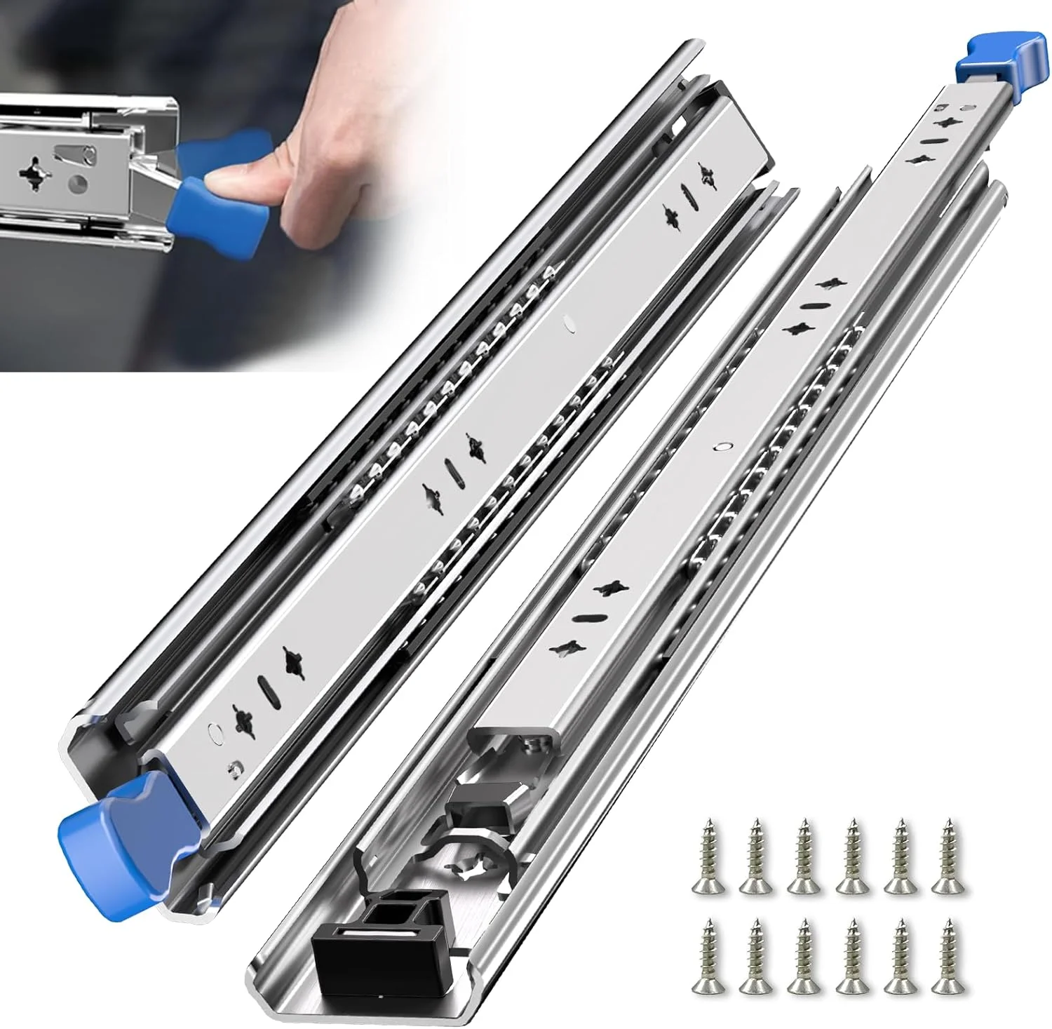 ریل کشویی قفل دار سنگین SLIDEWAY با ظرفیت 260 پوند، یک جفت در اندازه های 12، 14، 16، 18، 20، 24، 26، 30، 32 و 40 اینچ، بلبرینگ دار با حرکت کامل، مناسب برای کابینت، ریل، جعبه ابزار و RV (عرض 53 میلی متر با قفل) - 20 اینچ