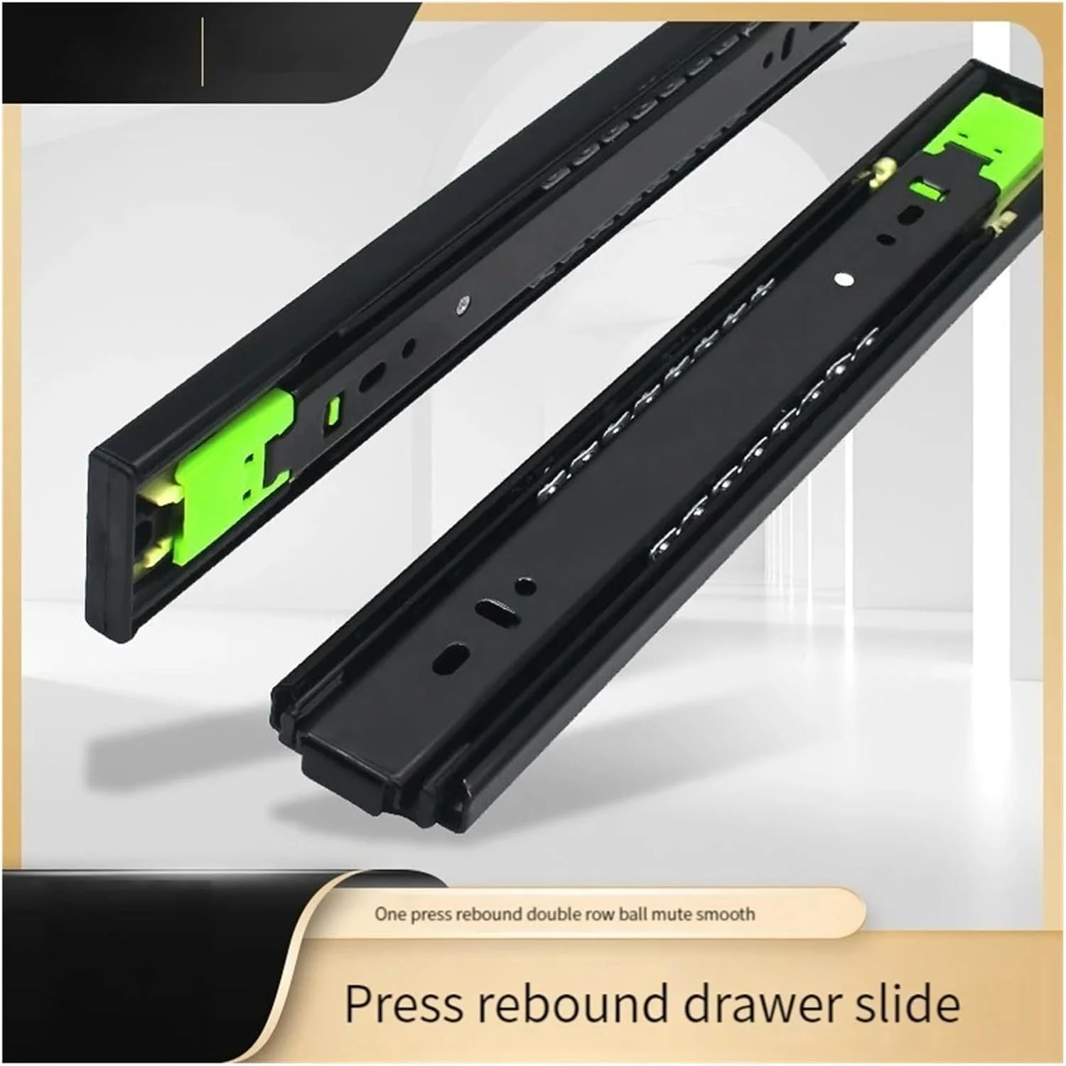 ریل کشویی سه تکه خودکششی با توپ فولادی، مناسب برای کمد، میز چای و کشو (45 سانتی متر خودکششی)