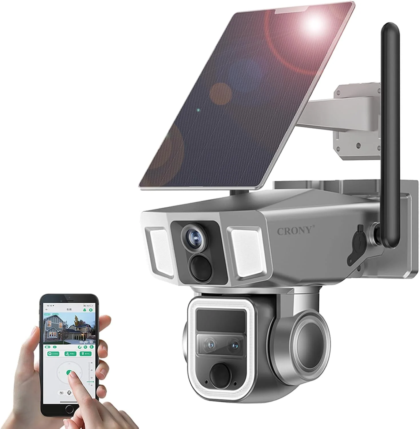 دوربین امنیتی خورشیدی خانگی CRONY - دید در شب 4K با لنز سه گانه زوم 10X، اتصال 4G/Wi-Fi، چرخش 355 درجه PTZ ضد آب IP66، صدای دو طرفه، فضای ذخیره سازی ابری برای خانه، کودک، مزرعه، پارکینگ، فضای باز، ساخت و ساز دوربین امنیتی خورشیدی خانگی CRONY - دید در شب 4K با لنز سه گانه زوم 10X، اتصال 4G/Wi-Fi، چرخش 355 درجه PTZ ضد آب IP66، صدای دو طرفه، فضای ذخیره سازی ابری برای خانه، کودک، مزرعه، پارکینگ، فضای باز، ساخت و ساز