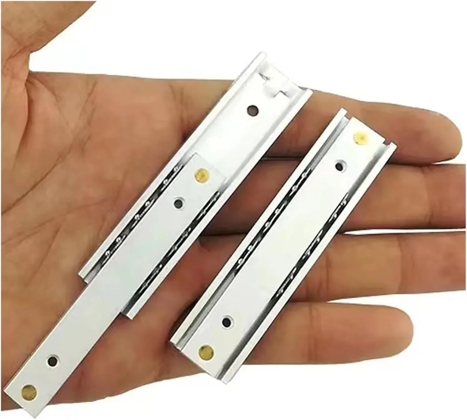 یک جفت ریل کشو مینیاتوری دو قسمتی عرض 16 میلی متر، ریل ساچمه ای تاشو فولادی، اتصالات سخت افزاری مبلمان (16mmx250mm)