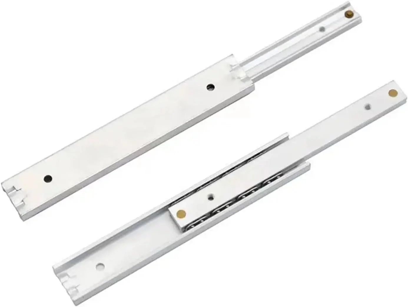 یک جفت ریل کشو مینیاتوری دو قسمتی عرض 16 میلی متر، ریل ساچمه ای تاشو فولادی، اتصالات سخت افزاری مبلمان (16mmx250mm)