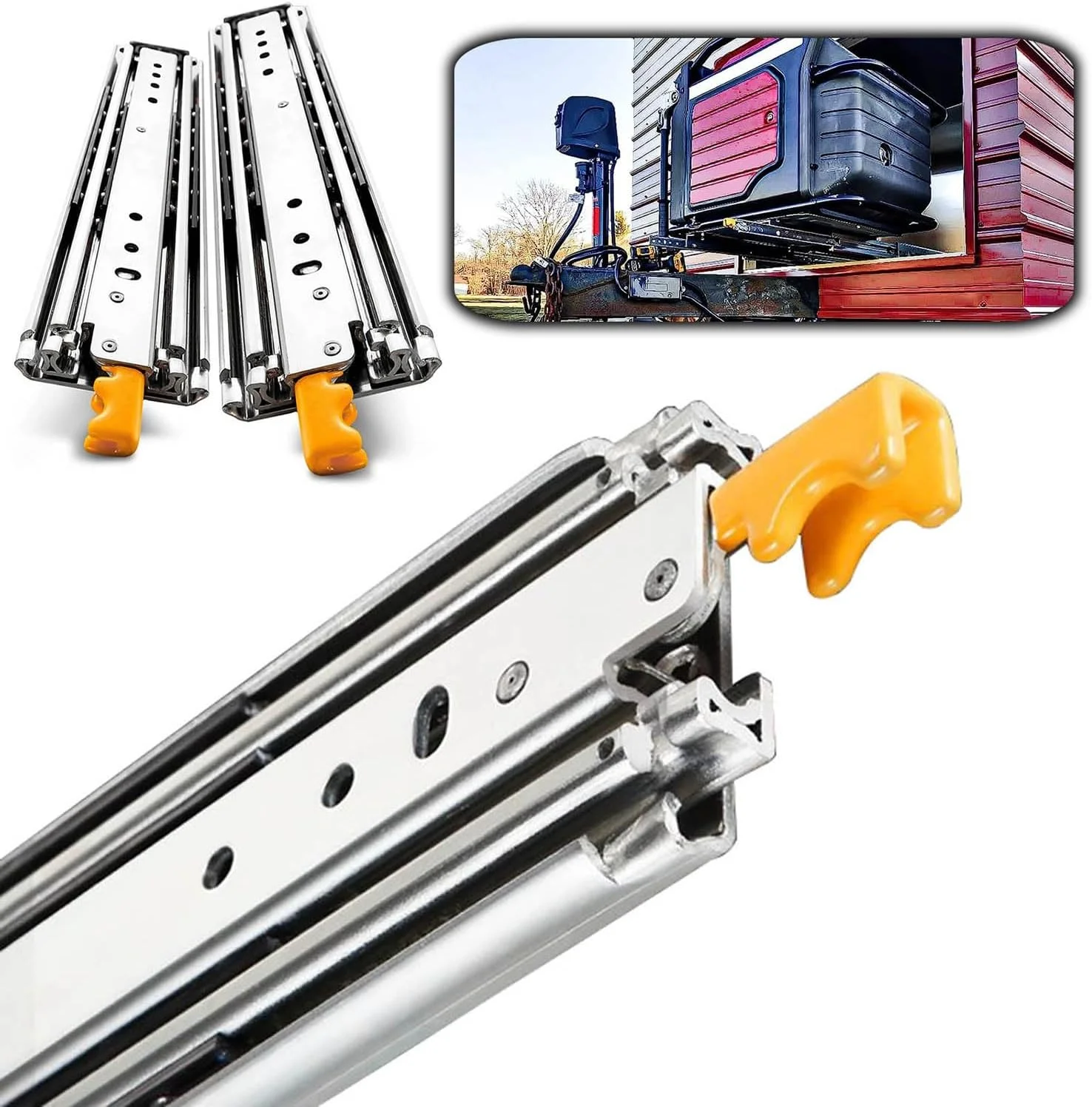 ریل کشو سنگین با قفل، ریل و دونده کشو 3 قسمتی، ریل کشو بلبرینگ با باز شدن کامل، 40 44 48 50 52 56 58 60 64 68 72 76 80 اینچ، ظرفیت 100 پوند 1 جفت (60 اینچ (150 سانتی متر))