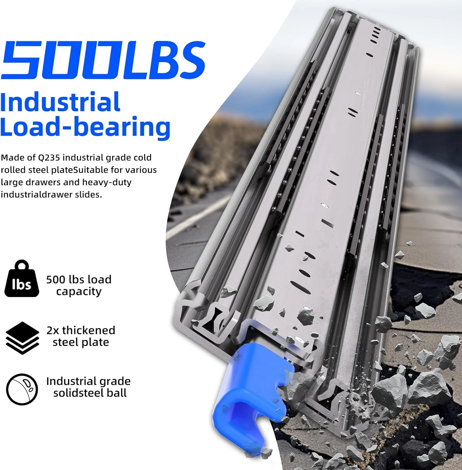 ریل کشویی قفل دار SLIDEWAY با ظرفیت 227 کیلوگرم، مقاوم و ارتقا یافته، عرض 76 میلی متر، یک جفت در اندازه های 40، 45، 50، 55، 65، 75، 100 سانتی متر، بلبرینگ دار با باز شدن کامل، مناسب برای کابینت، ریل و مسیرهای کشویی RV (قفل عرض 53 میلی متر) - 75 سانتی متر