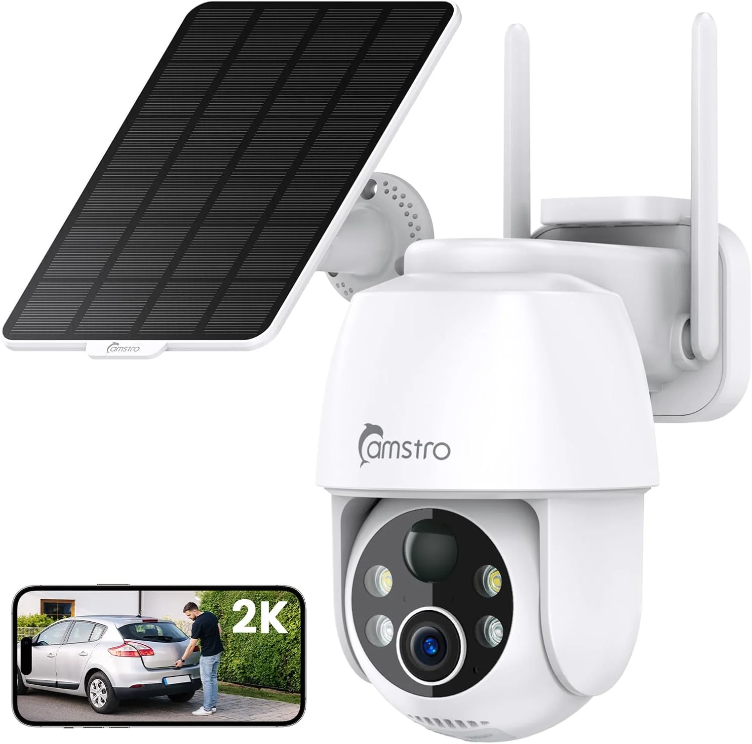 دوربین امنیتی خورشیدی بیسیم 2K CAMSTRO، دوربین وای فای 2.4G و PTZ 360 درجه، دید در شب رنگی، تشخیص حرکت، صدای دو طرفه، باتری خورشیدی، سازگار با الکسا/گوگل اسیستنت، ذخیره سازی کارت SD/فضای ابری دوربین امنیتی خورشیدی بیسیم 2K CAMSTRO، دوربین وای فای 2.4G و PTZ 360 درجه، دید در شب رنگی، تشخیص حرکت، صدای دو طرفه، باتری خورشیدی، سازگار با الکسا/گوگل اسیستنت، ذخیره سازی کارت SD/فضای ابری