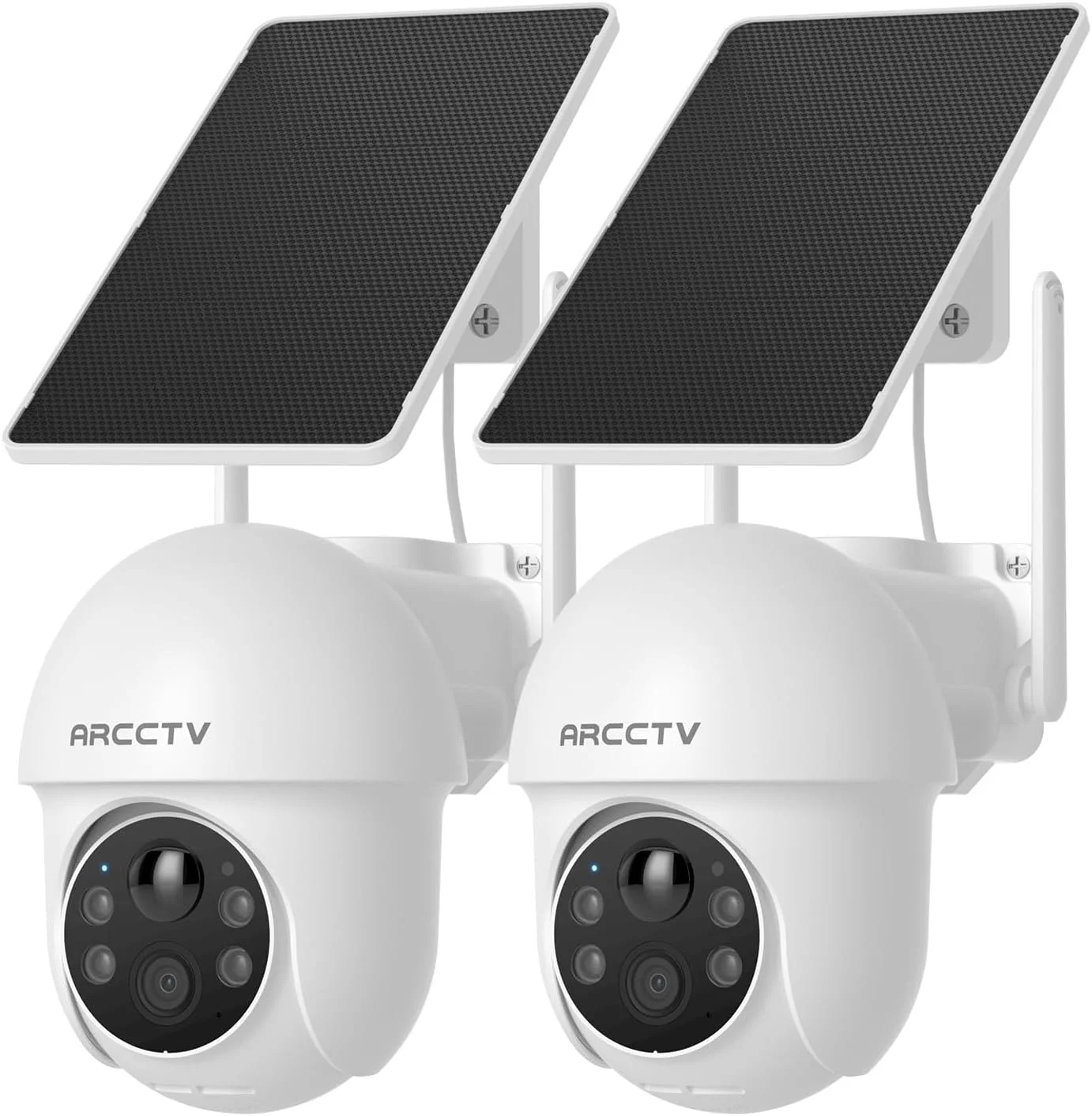 دوربین های امنیتی خورشیدی بی سیم ARCCTV، دوربین فضای باز با باتری با دید 360 درجه 4 مگاپیکسلی، دید در شب با نورافکن، صدای دو طرفه، سنسور حرکتی PIR، وای فای دو بانده 2.4G/5G (بسته 2 عددی) دوربین های امنیتی خورشیدی بی سیم ARCCTV، دوربین فضای باز با باتری با دید 360 درجه 4 مگاپیکسلی، دید در شب با نورافکن، صدای دو طرفه، سنسور حرکتی PIR، وای فای دو بانده 2.4G/5G (بسته 2 عددی)